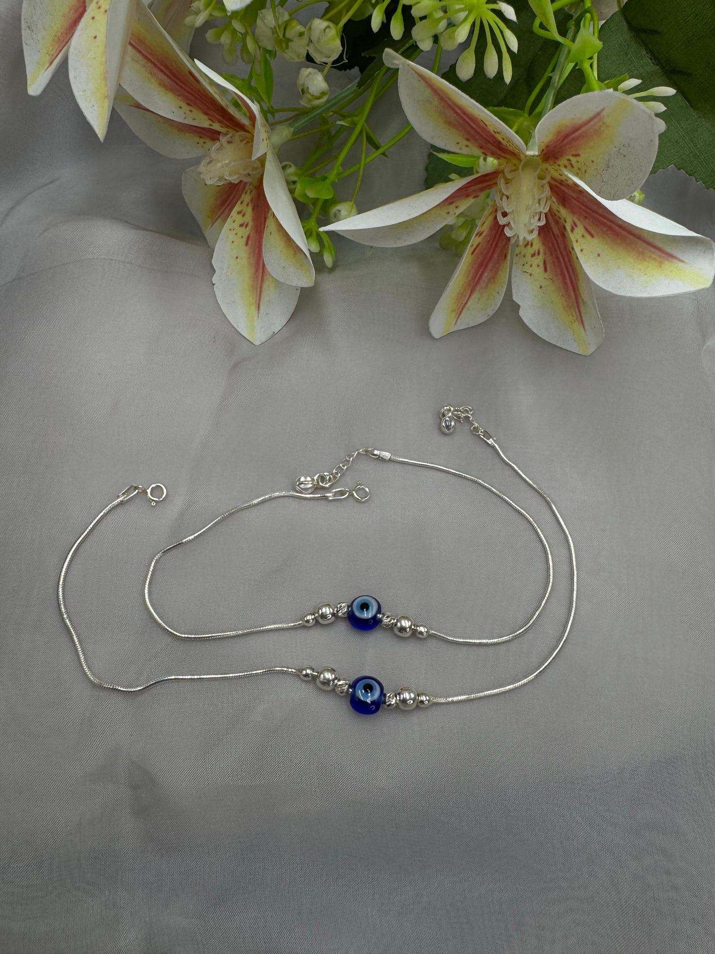 Evil Eye & Silver Beads Anklets