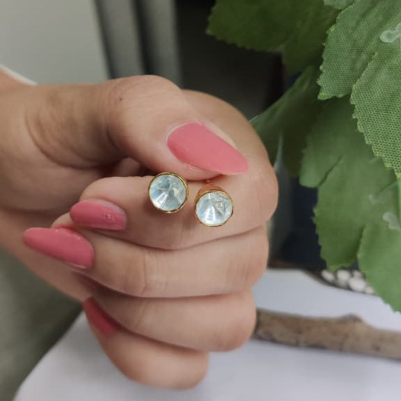 Gold plated moissanite Polki studs crafted in pure silver