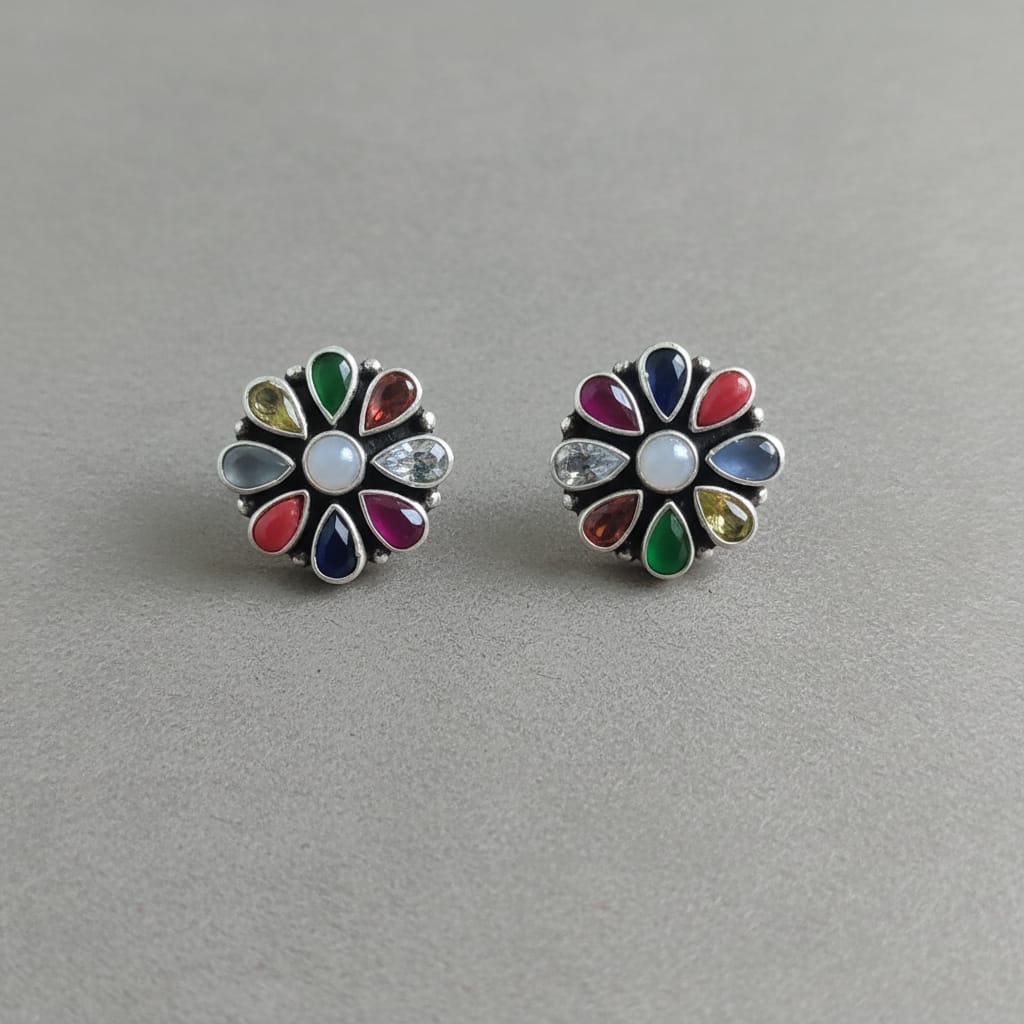 Navratna Gemstone Stud Earrings