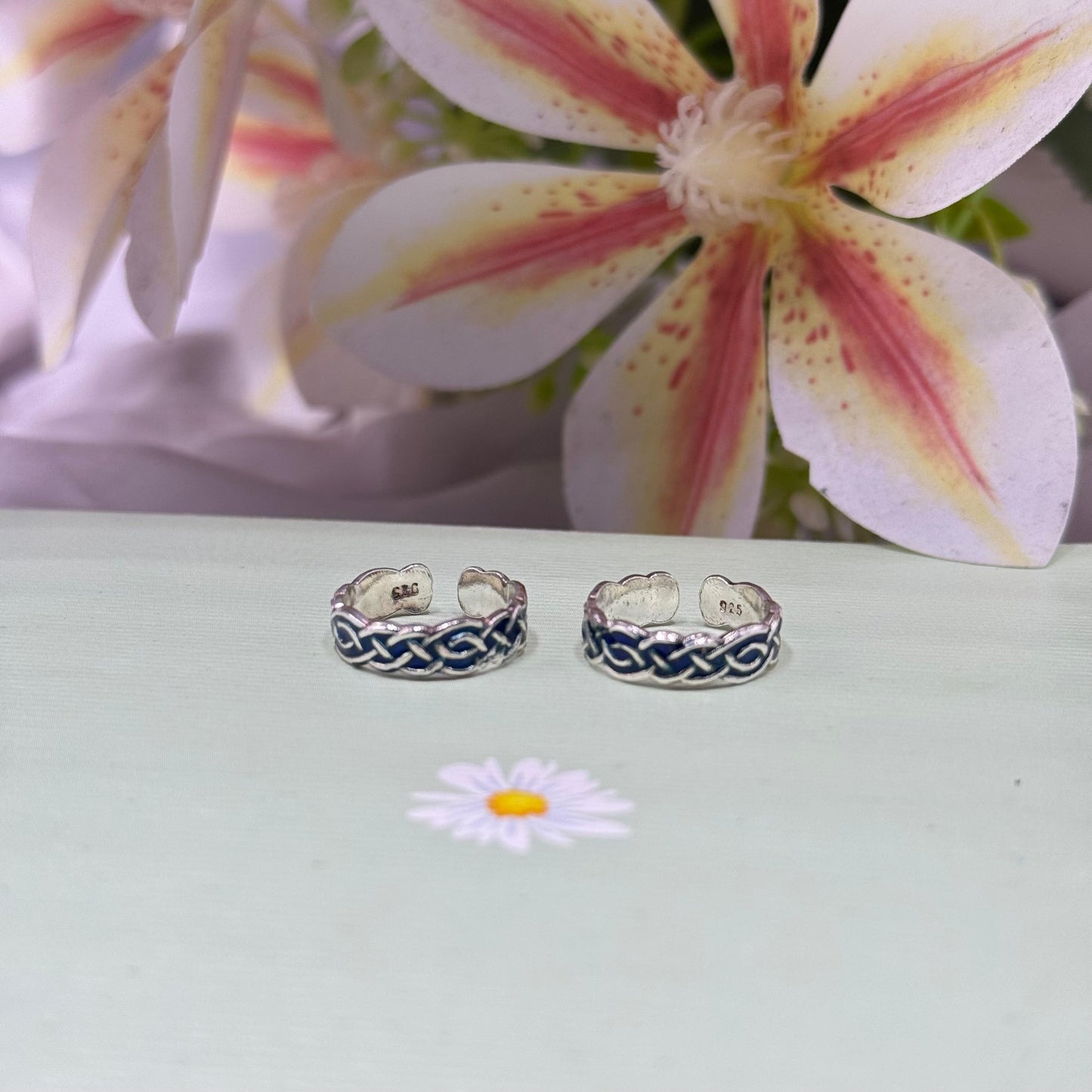Stylish Blue Enameled Toe Rings – Pure Silver