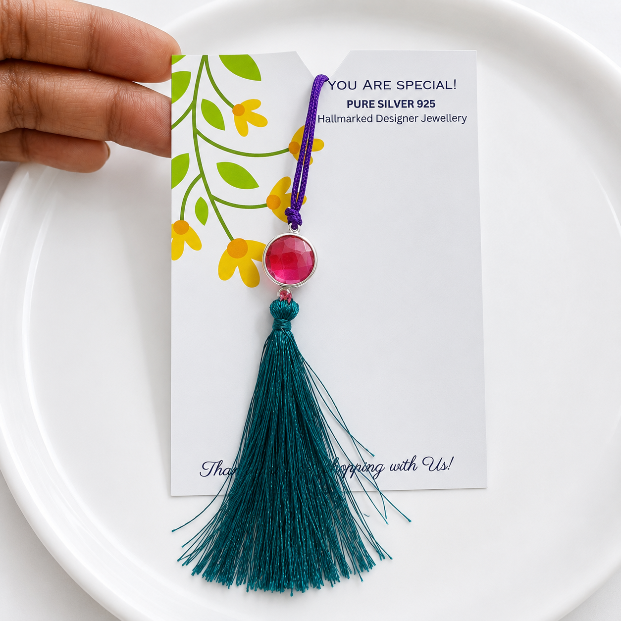 Silver Natural Stone Tassel Lumba Rakhi – Pure Silver 925 Hallmarked