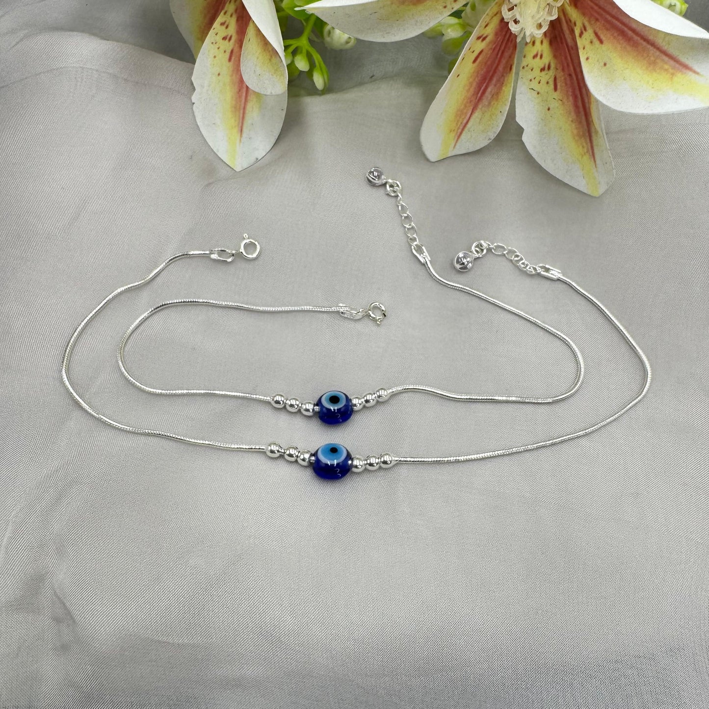 Pure Silver Evil Eye Anklets – Stylish Protection