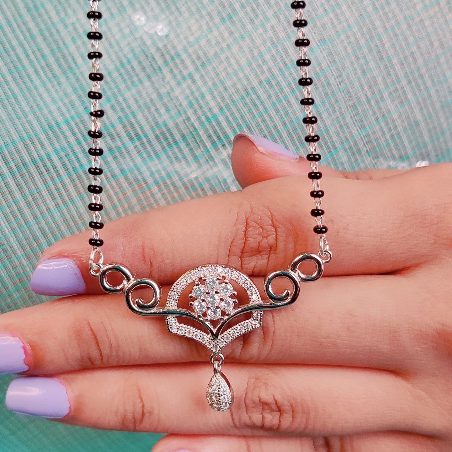 Saanvi Spark – CZ Motif Mangalsutra in Pure Silver (24")