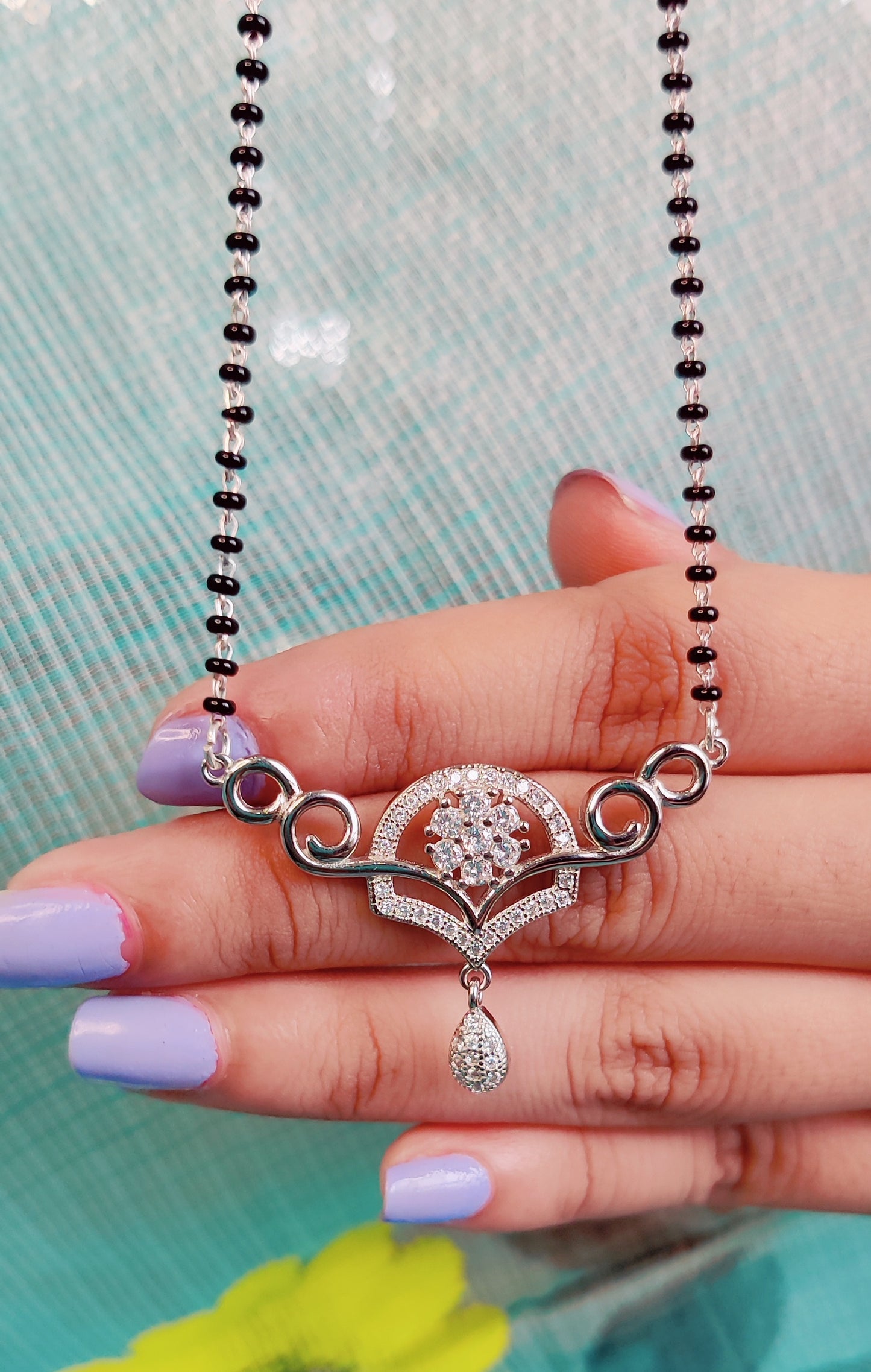 Saanvi Spark – CZ Motif Mangalsutra in Pure Silver (24")