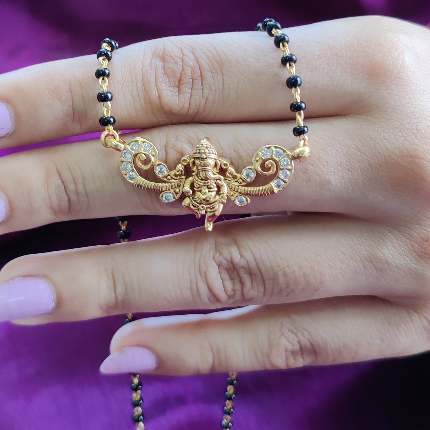 Gold-Plated Pure Silver Mangalsutra Necklace with Stone Detailing