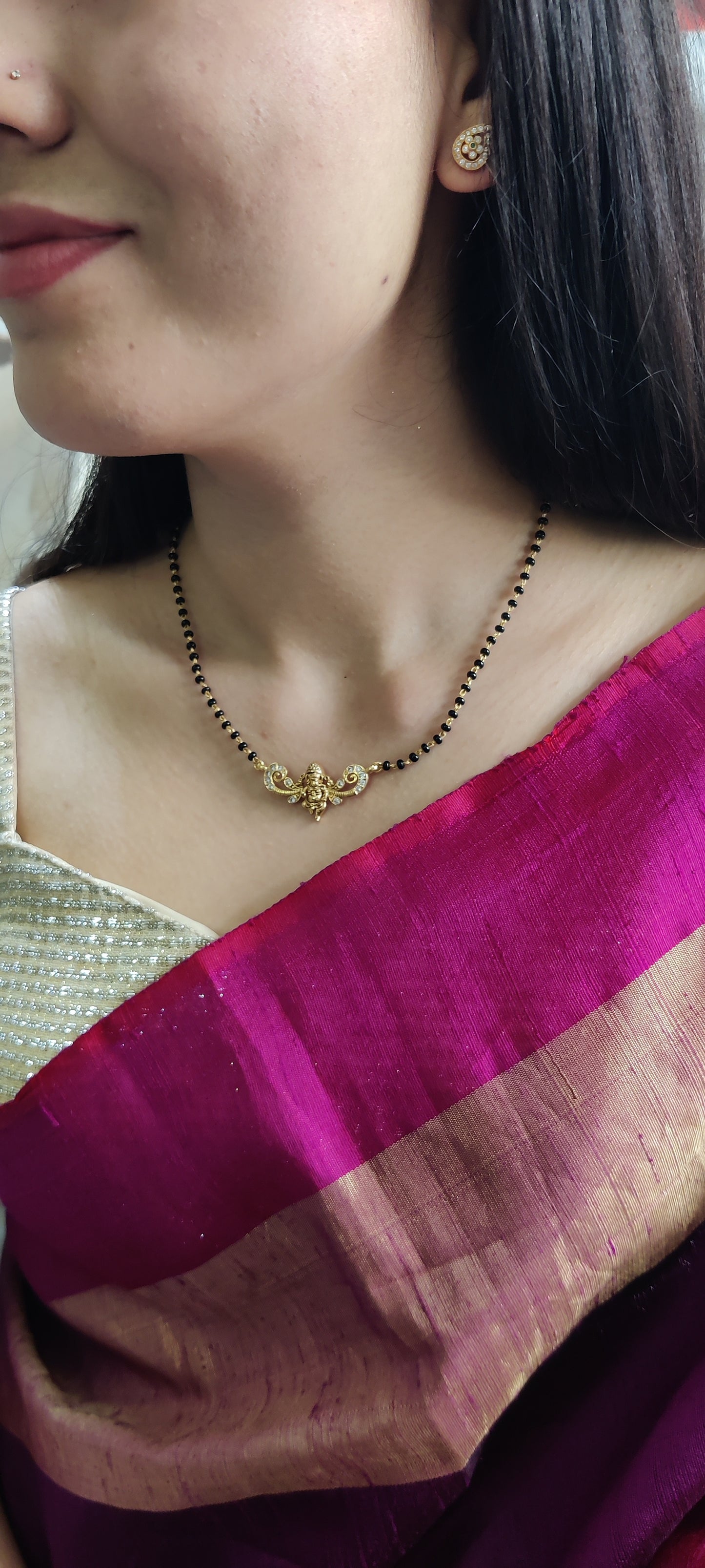 Gold-Plated Pure Silver Mangalsutra Necklace with Stone Detailing