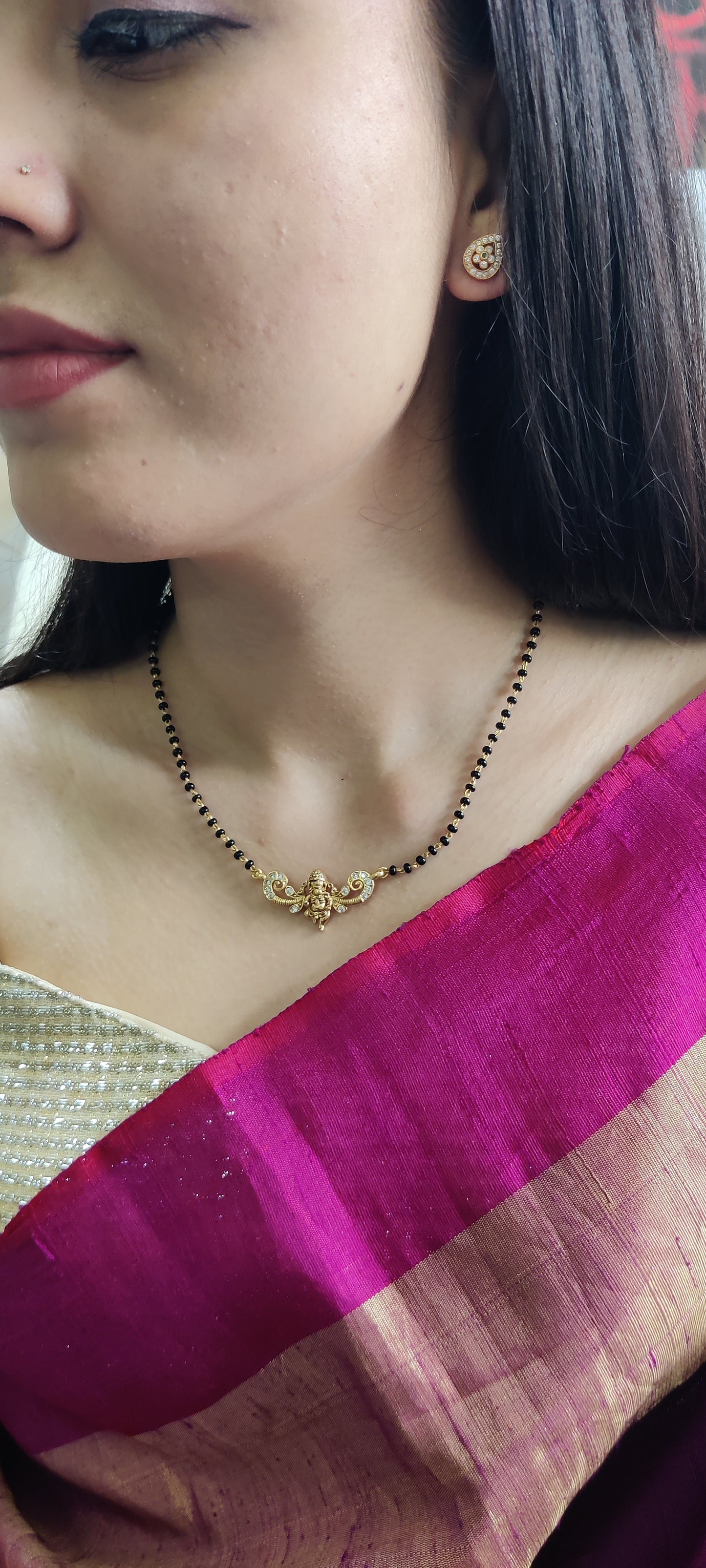 Gold-Plated Pure Silver Mangalsutra Necklace with Stone Detailing