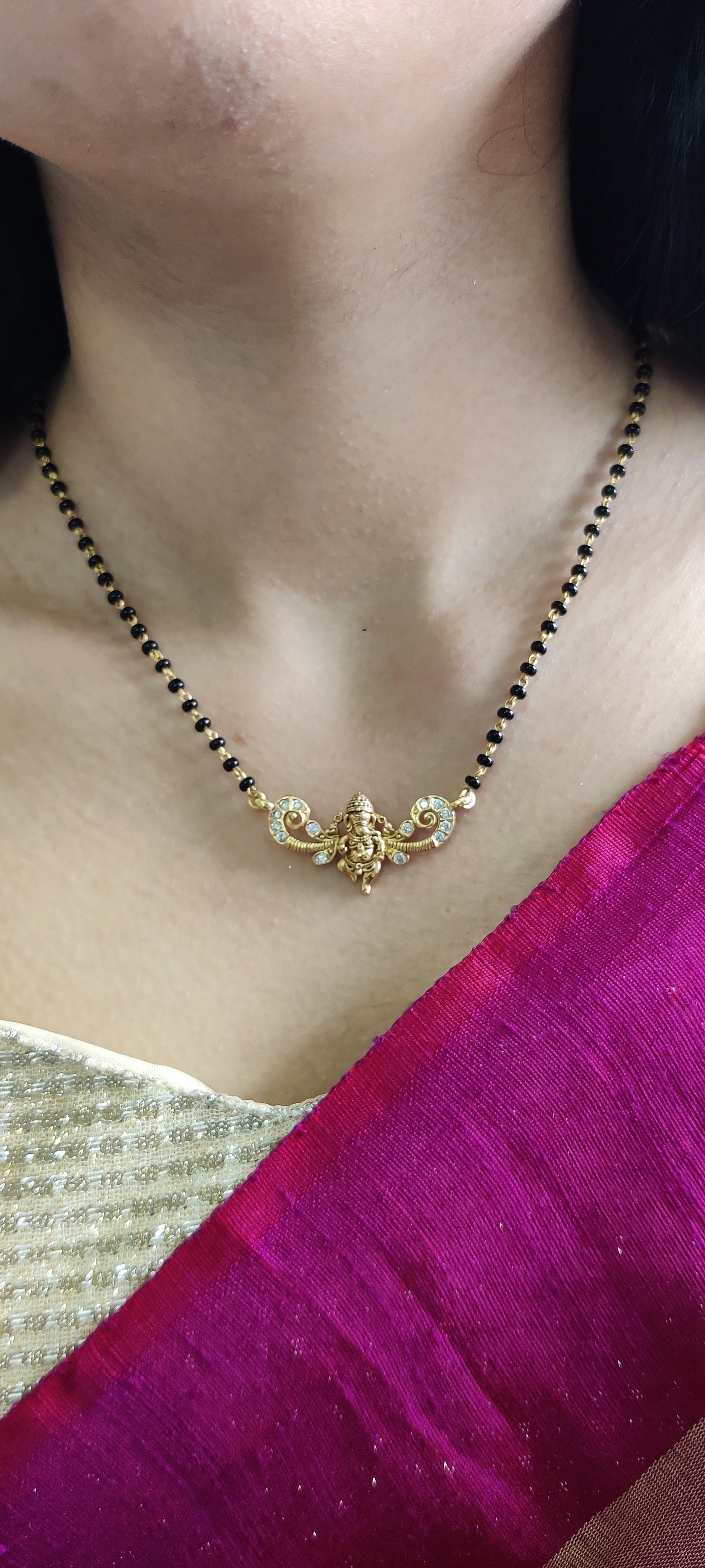 Gold-Plated Pure Silver Mangalsutra Necklace with Stone Detailing
