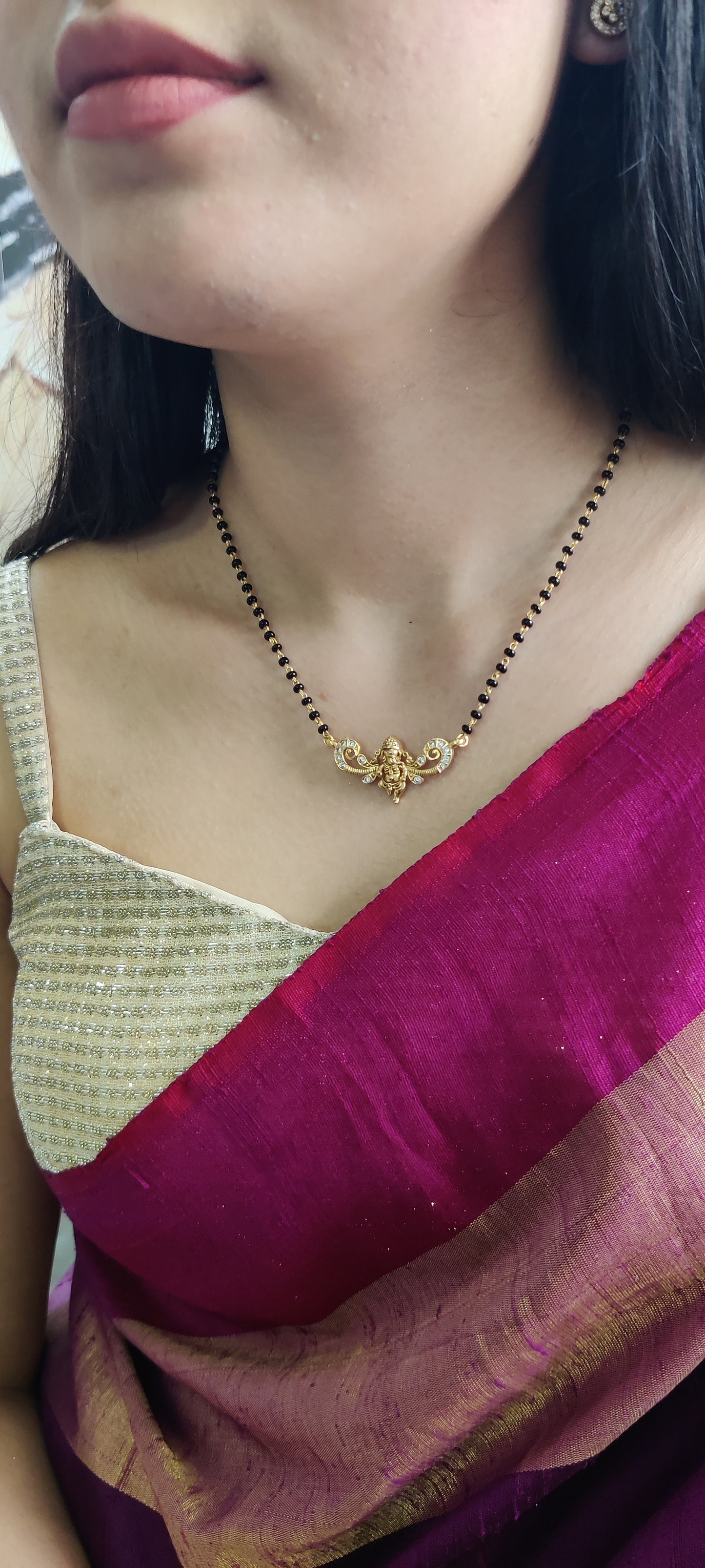 Gold-Plated Pure Silver Mangalsutra Necklace with Stone Detailing