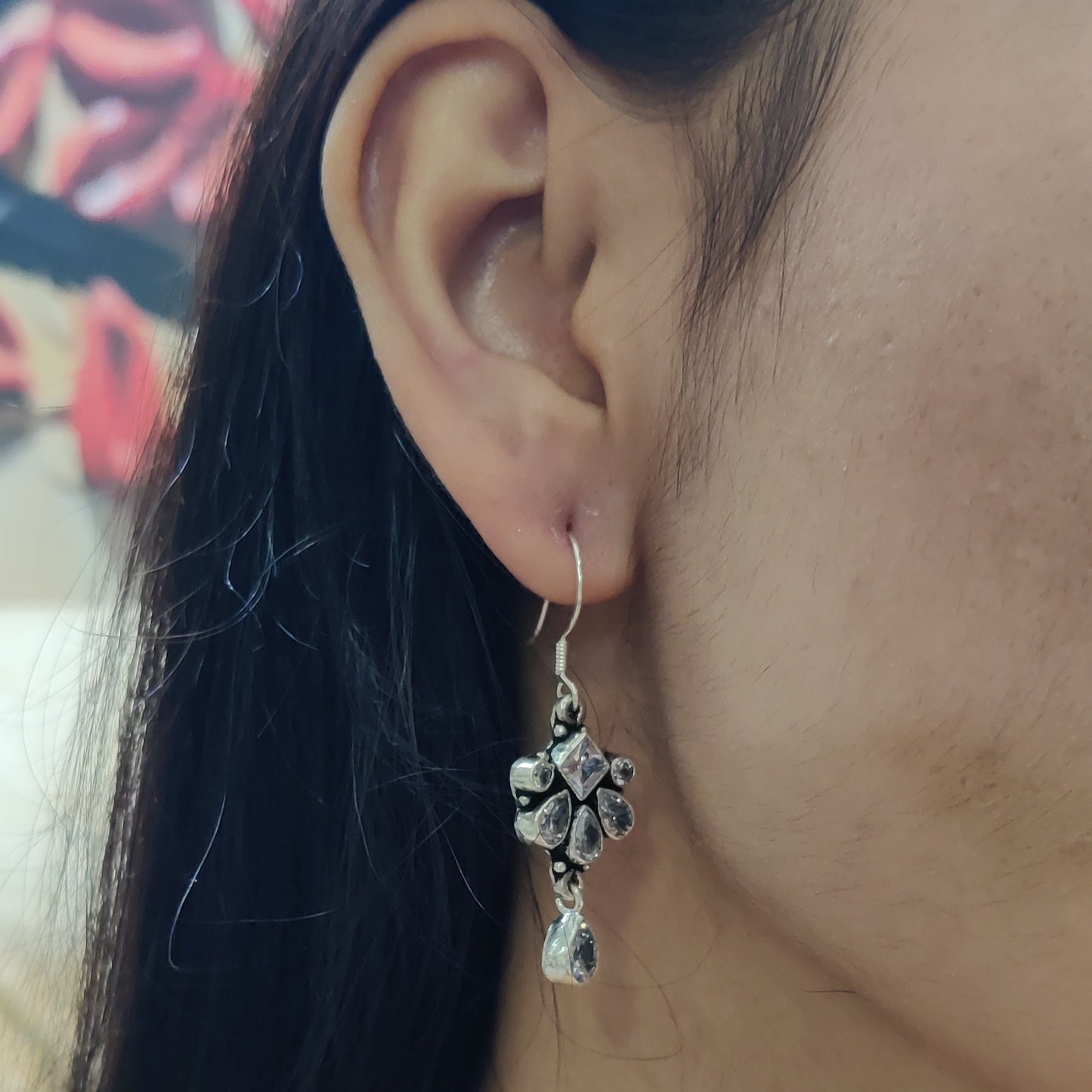 Cut Stone Floral Dangler Earrings