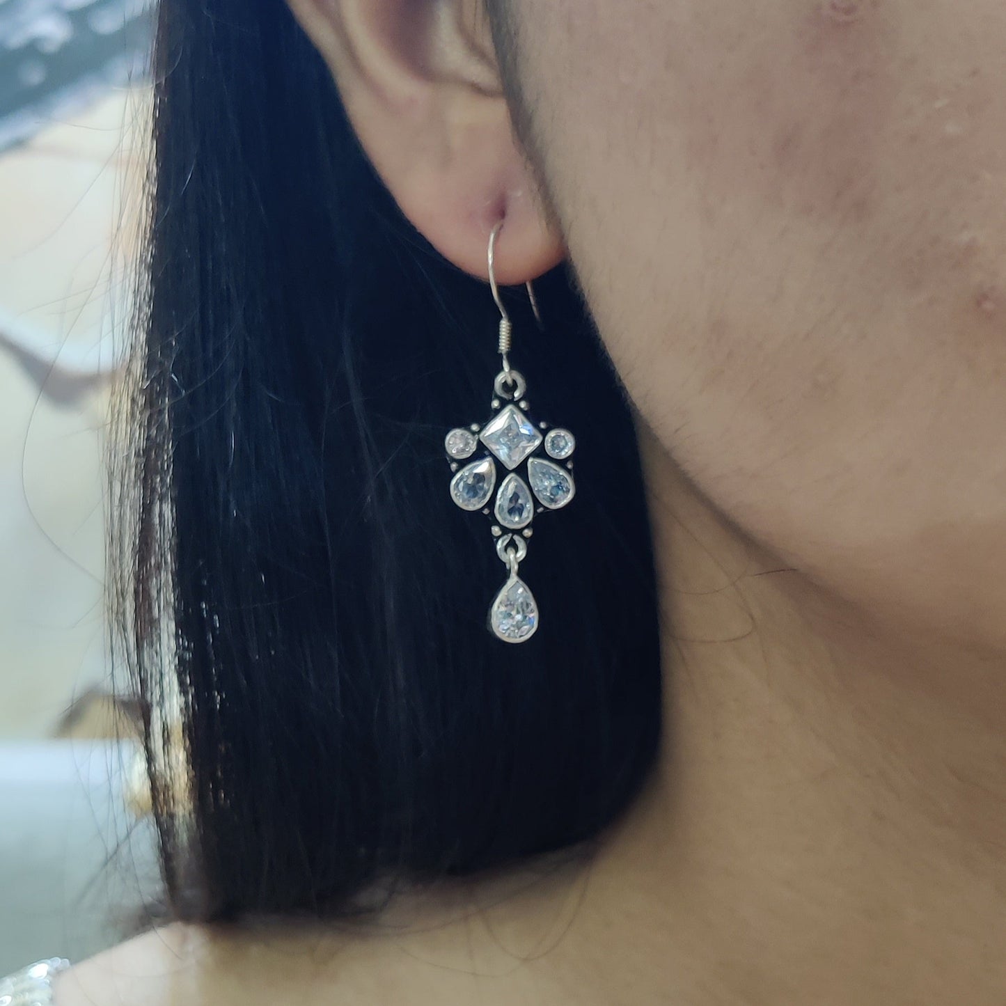 Cut Stone Floral Dangler Earrings