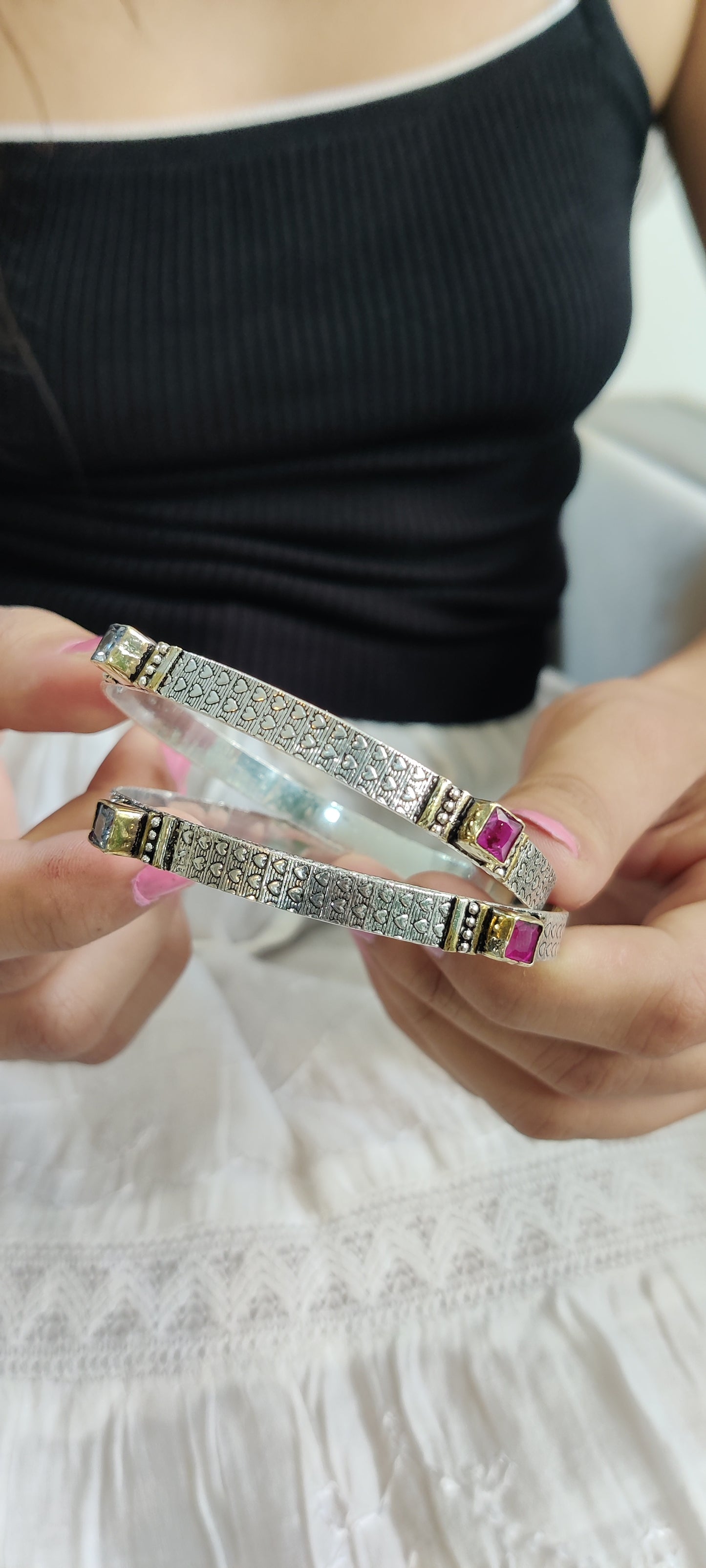 Exquisite Carved Cut Stone Bangles