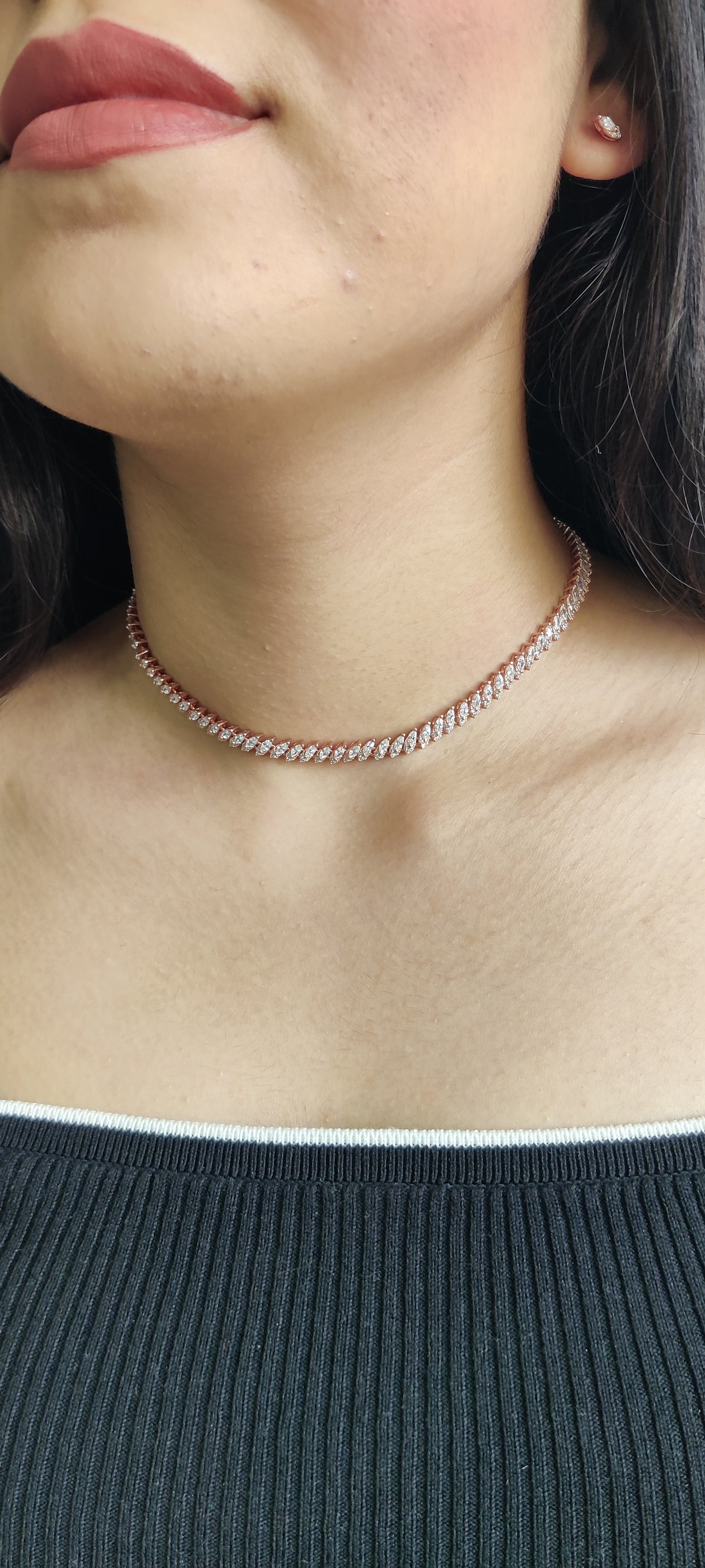 CZ Diamond-Shaped Solitaire Necklace Set in Rose Gold-Plated