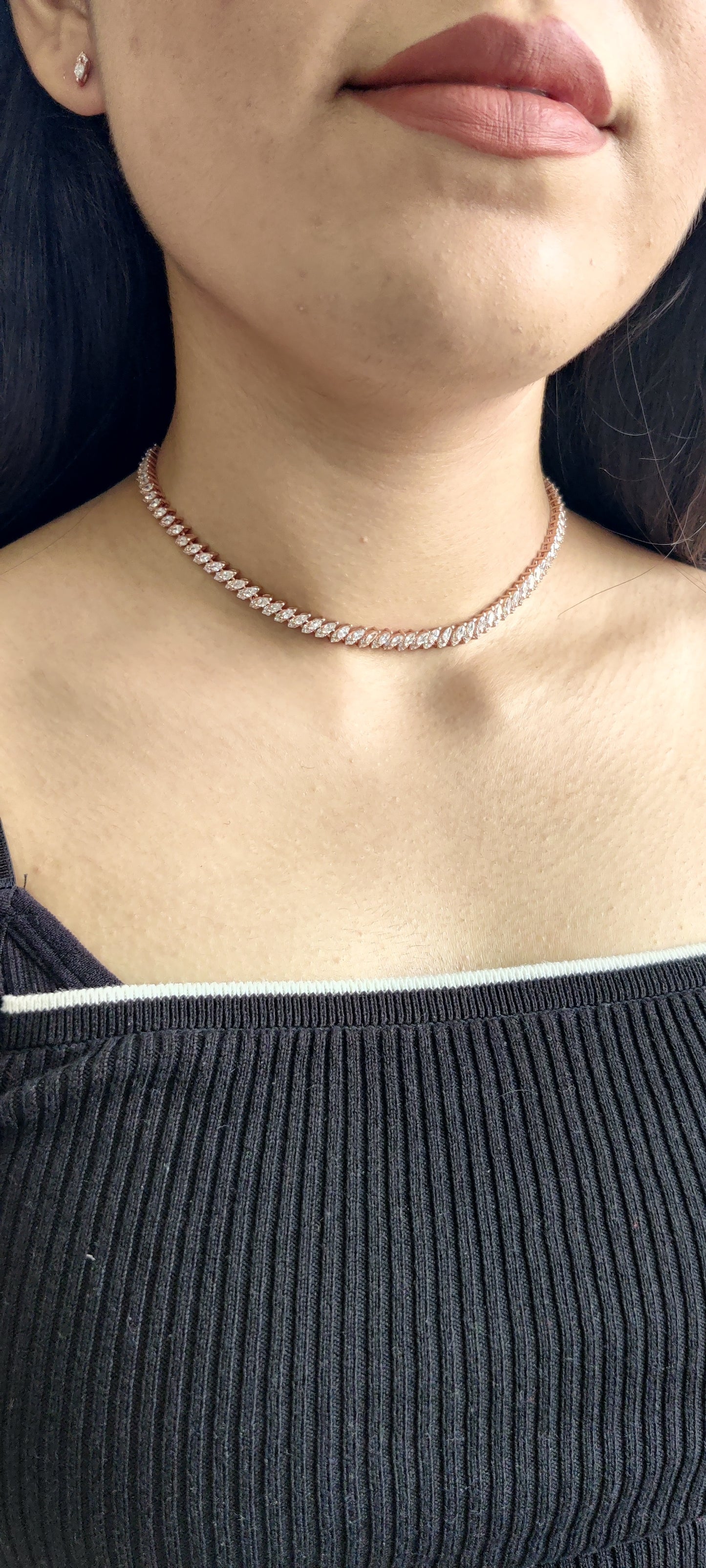 CZ Diamond-Shaped Solitaire Necklace Set in Rose Gold-Plated
