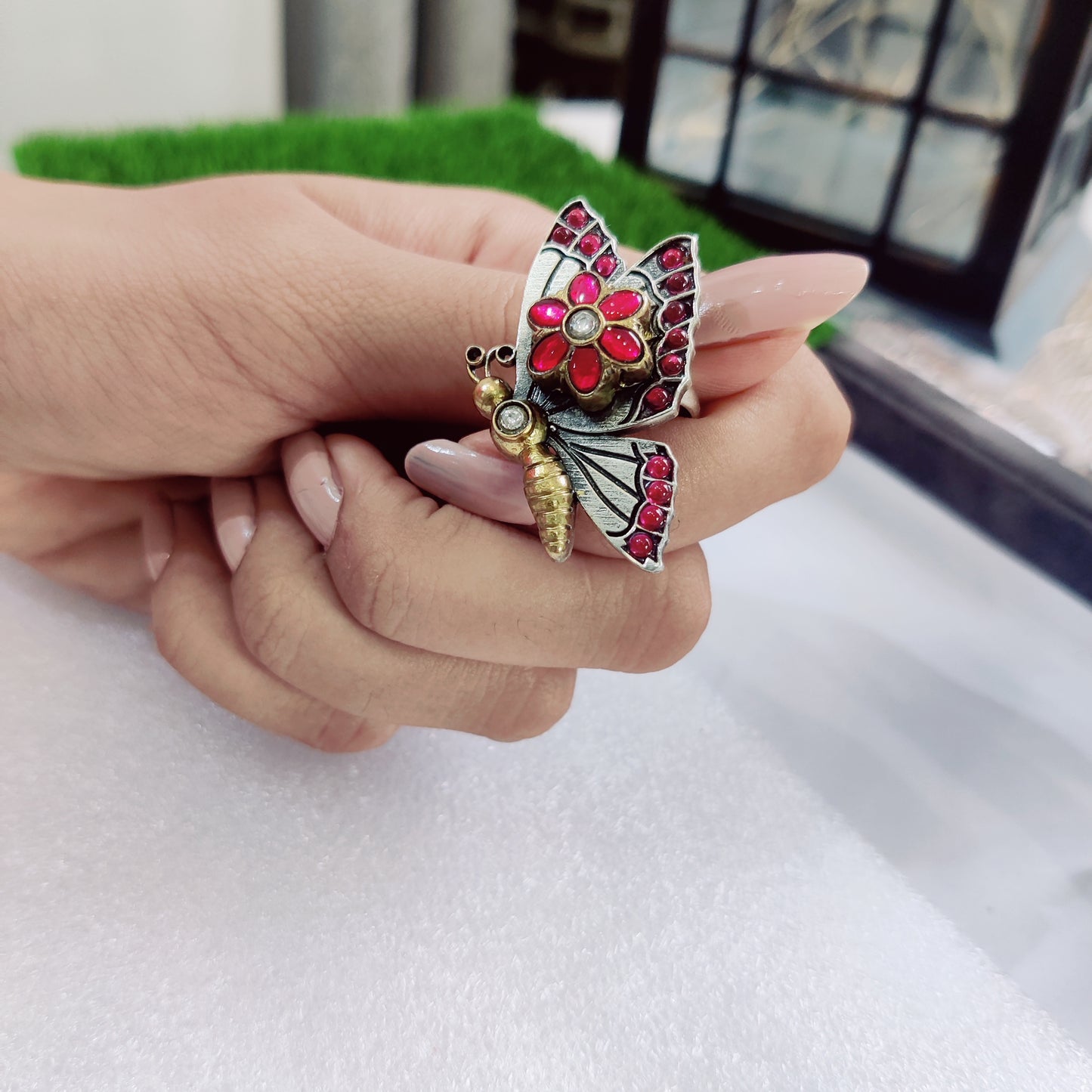Make a Statement with our Butterfly Kundan Fusion Ring