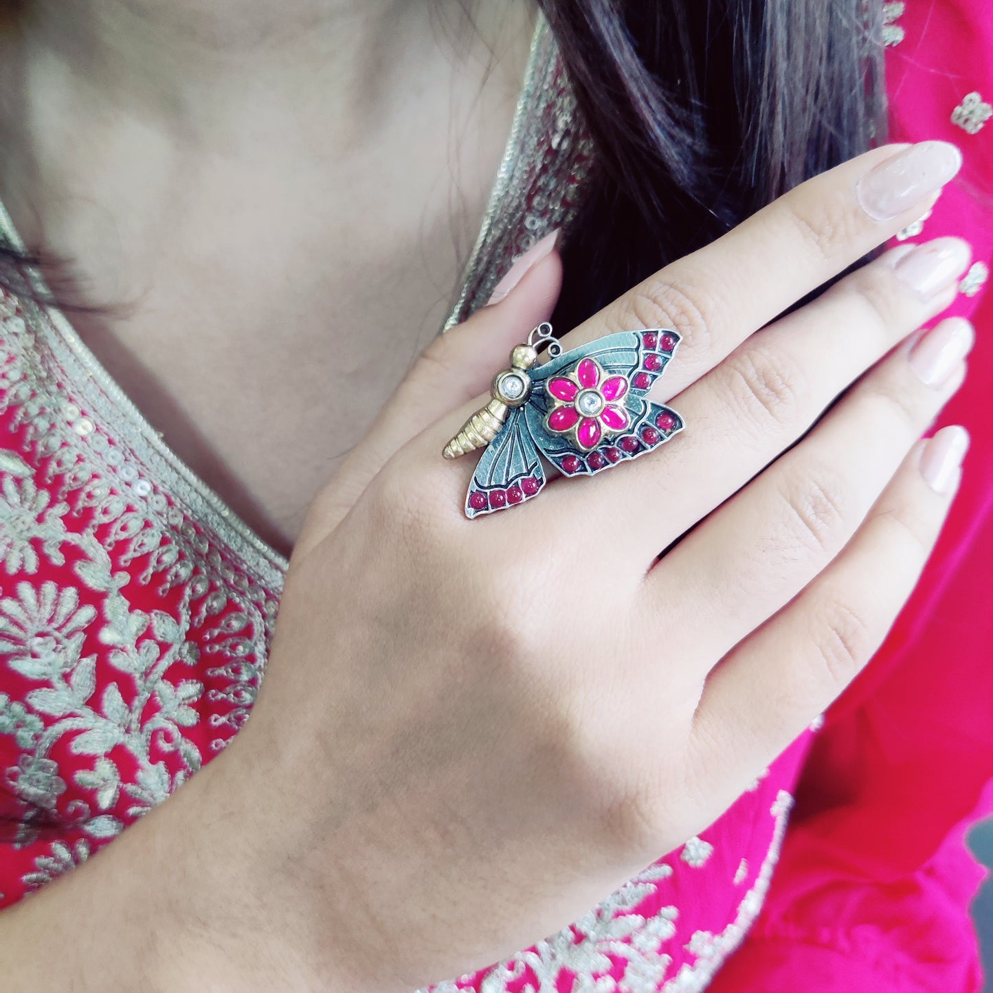 Make a Statement with our Butterfly Kundan Fusion Ring