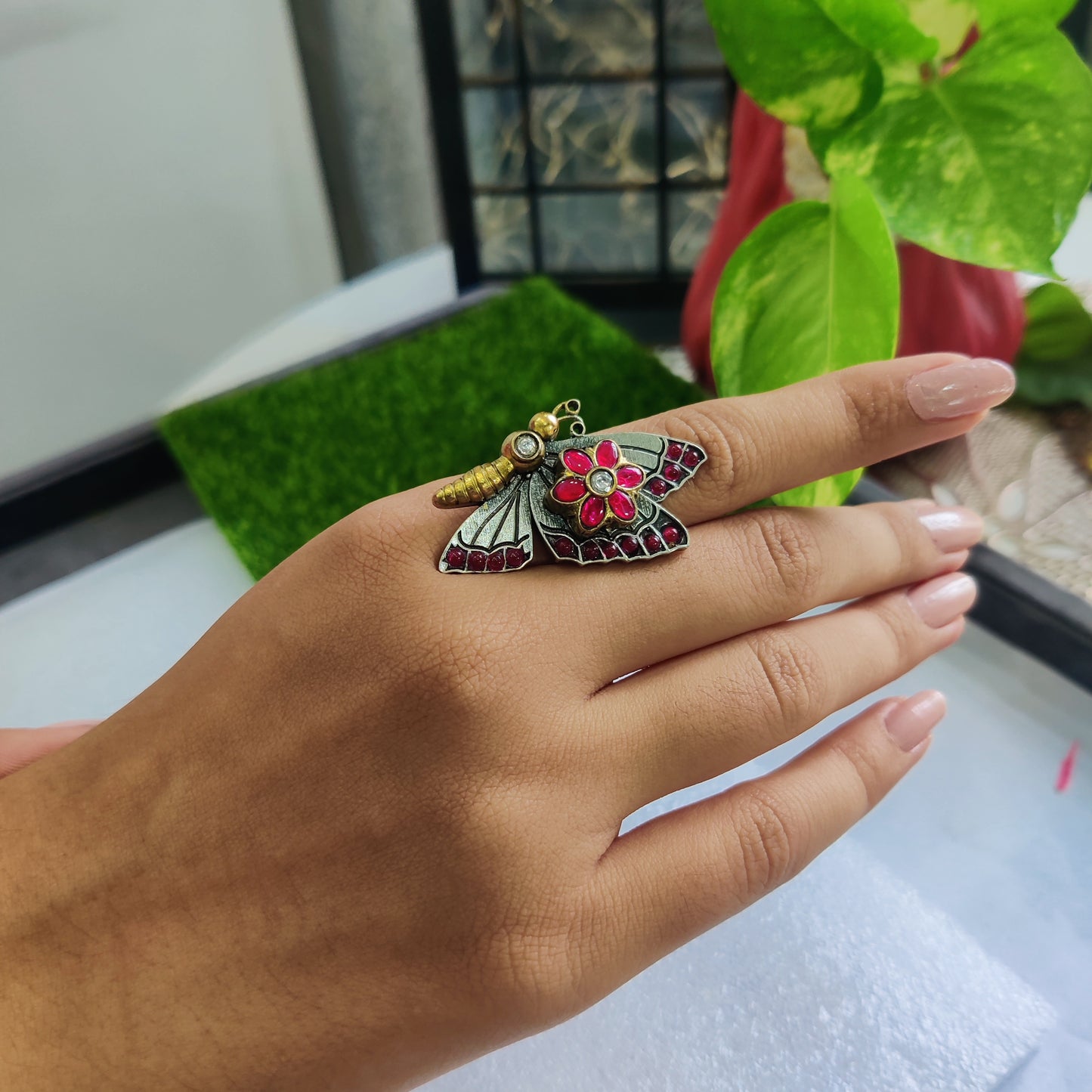 Make a Statement with our Butterfly Kundan Fusion Ring
