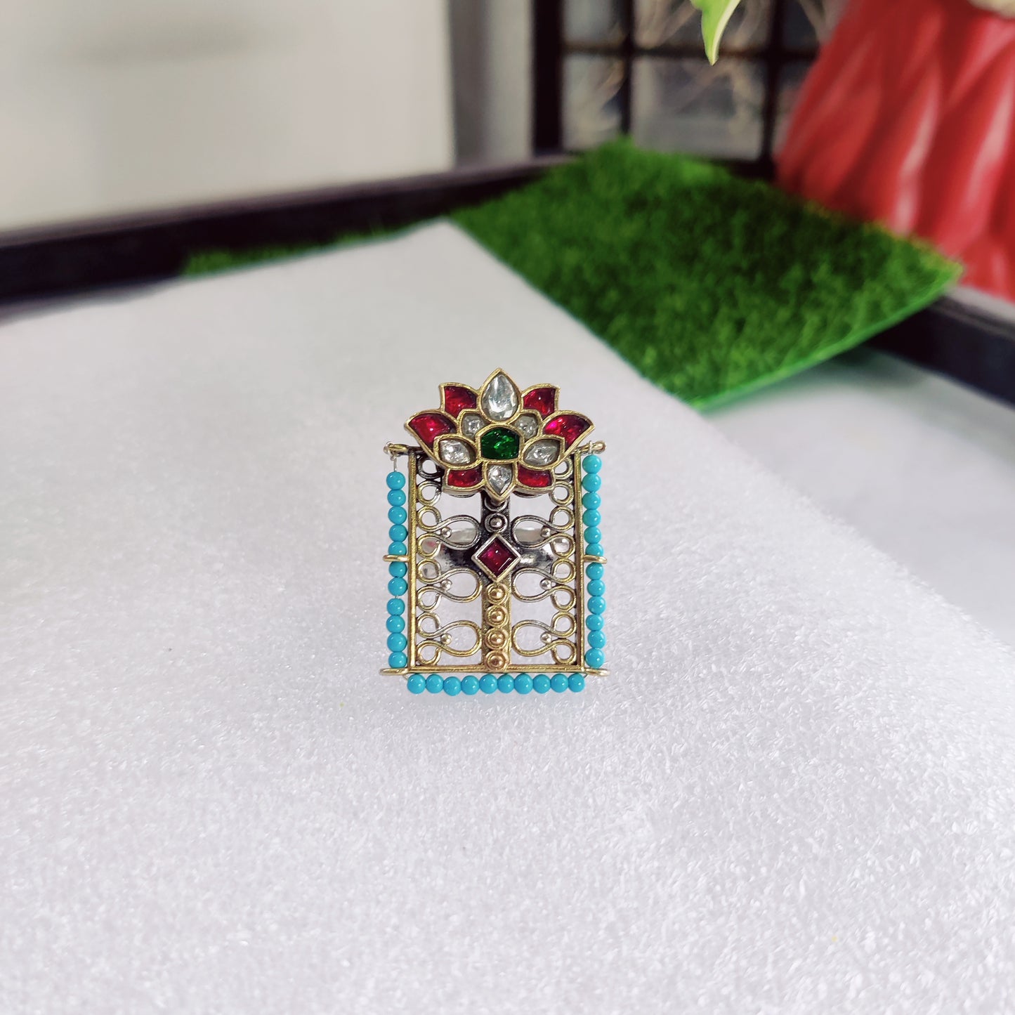Turquoise Beads & Kundan Fusion Ring
