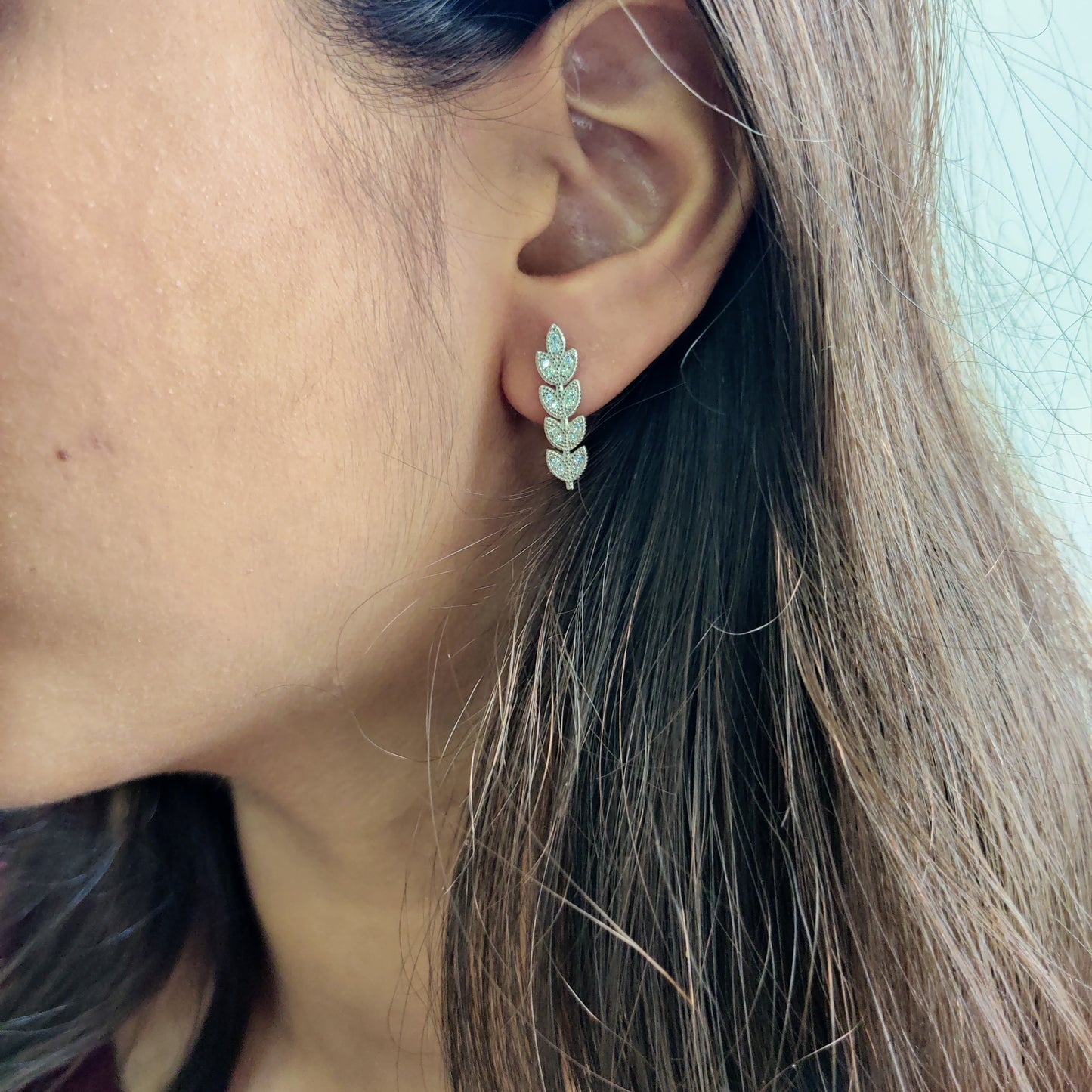 Leaf Hoop Earrings – 92.5 Pure Silver with Zircon Stones