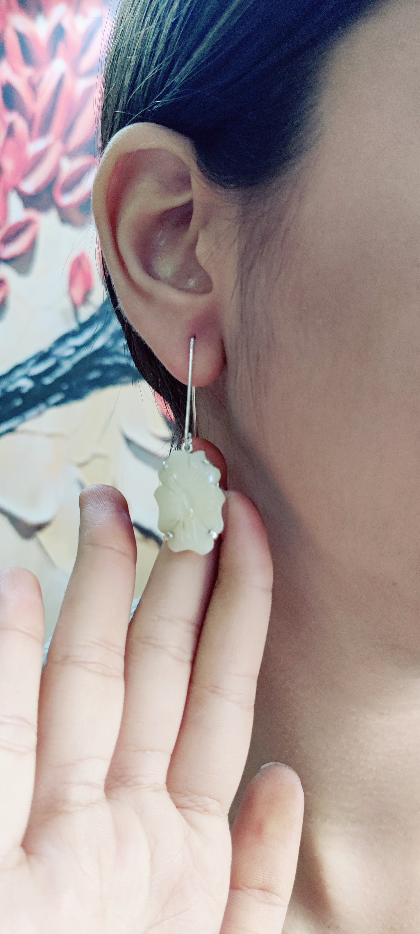 Ivory Jade Carved Gem stone Earrings