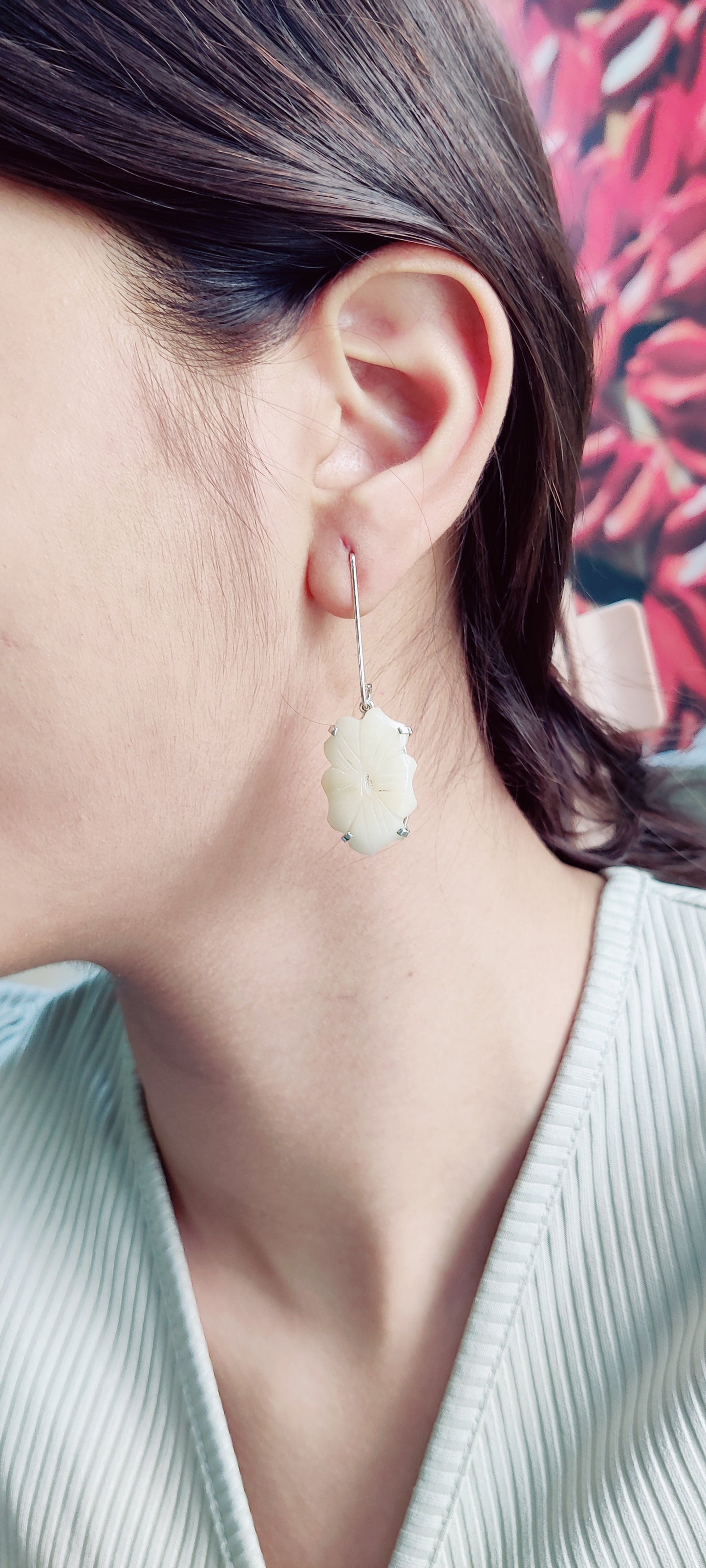 Ivory Jade Carved Gem stone Earrings