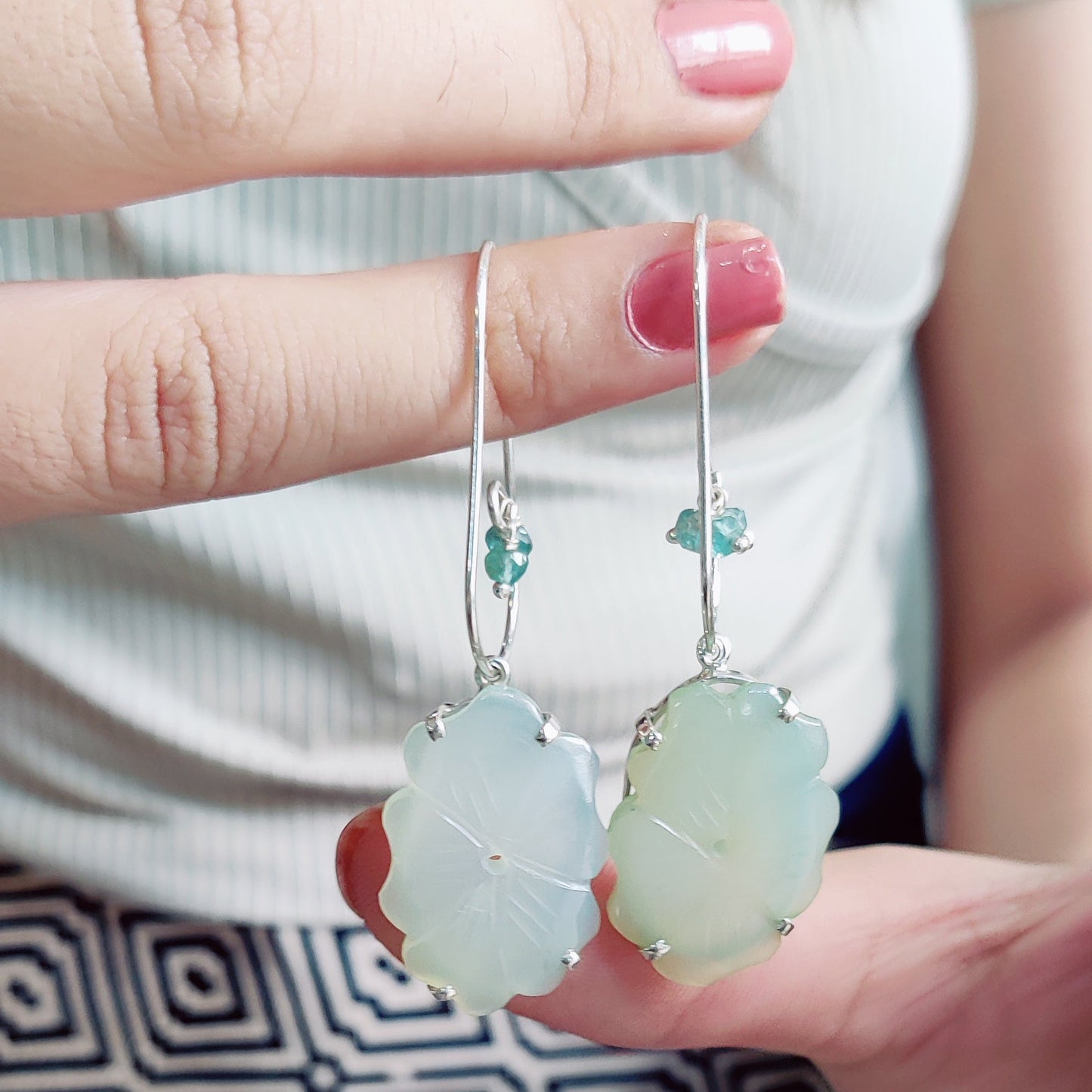 Aqua Calci Carved Earrings