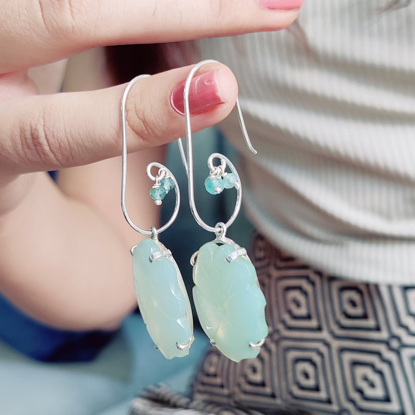 Aqua Calci Carved Earrings