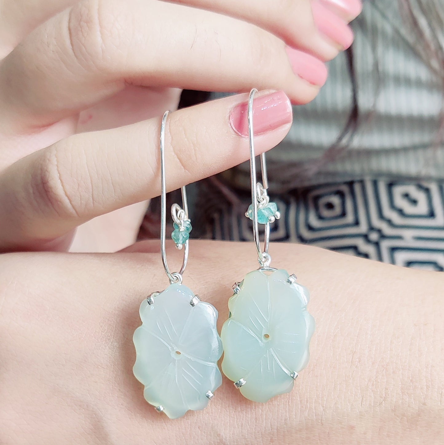 Aqua Calci Carved Earrings