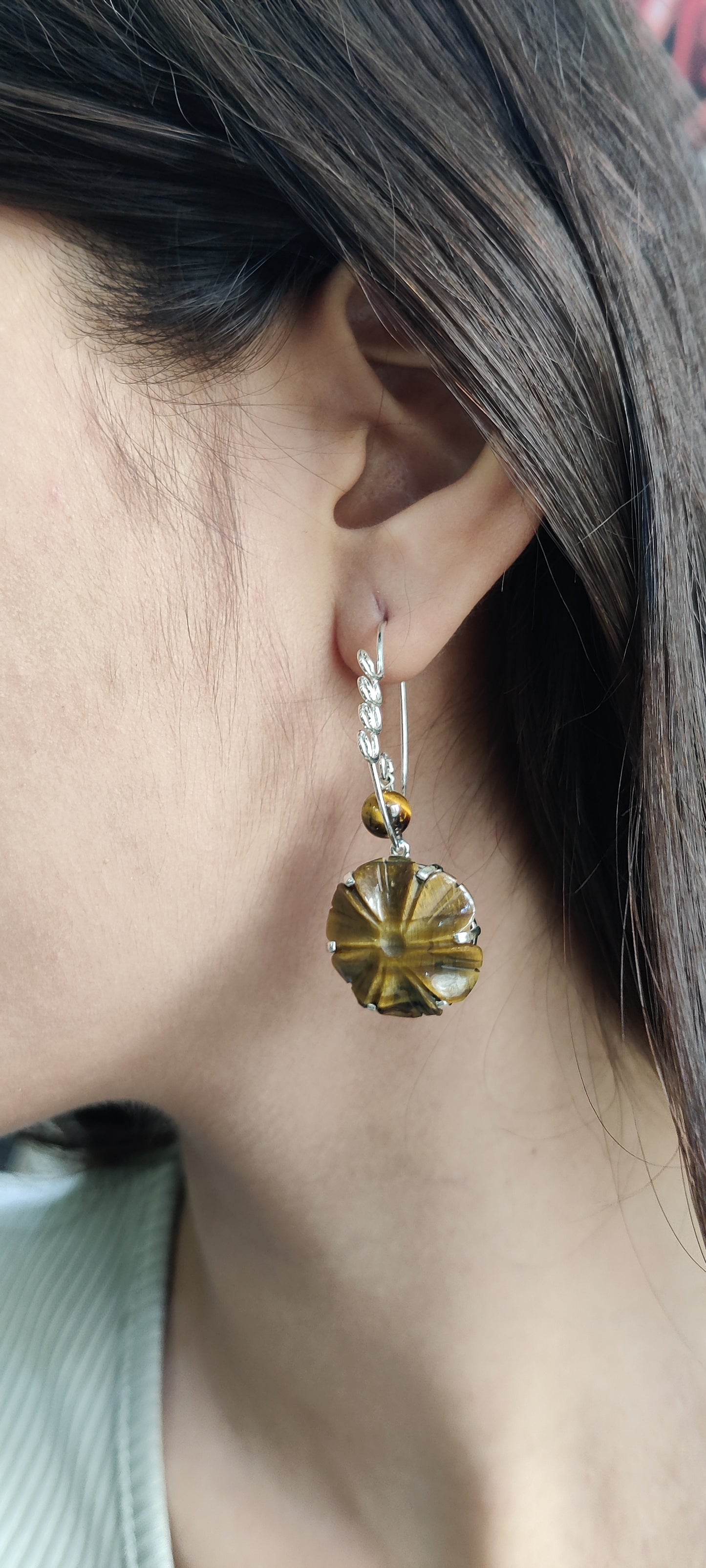 Natural Tiger's Eye Gemstone Dangler Earrings