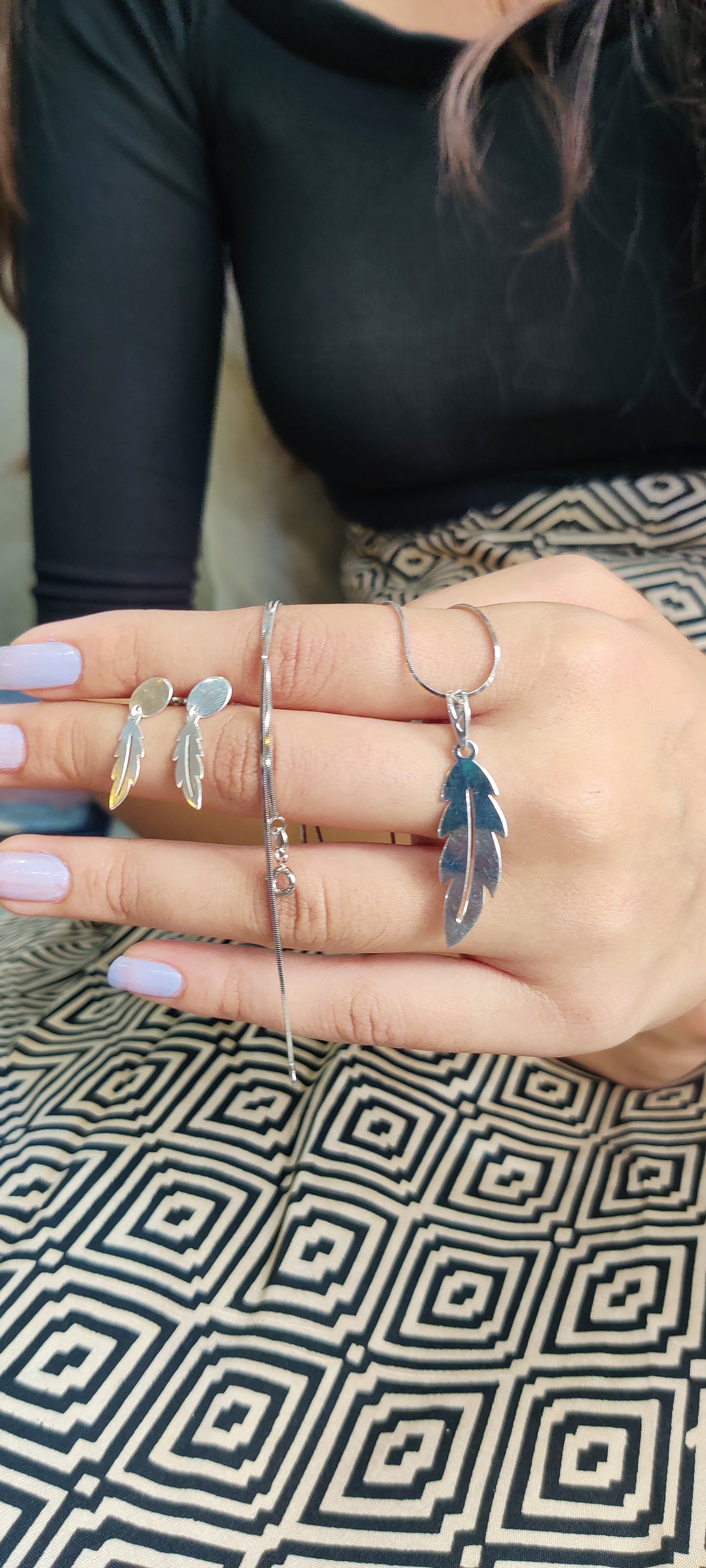 Laser Cut Leaf Pendant & Earrings
