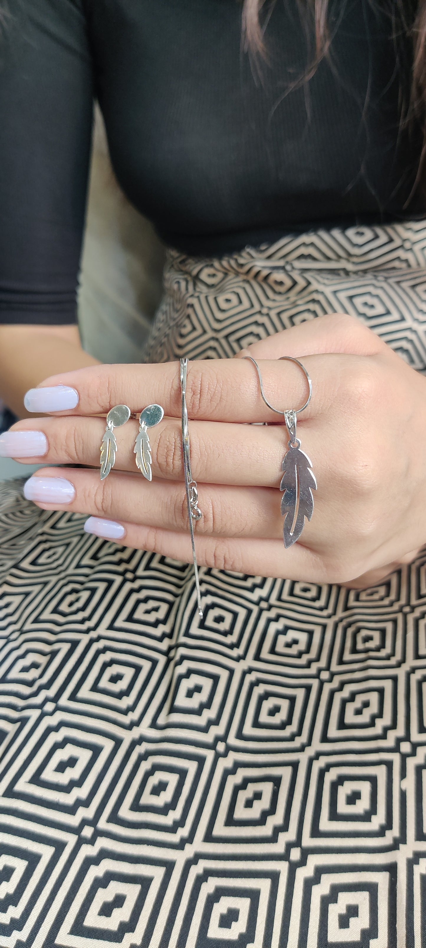 Laser Cut Leaf Pendant & Earrings