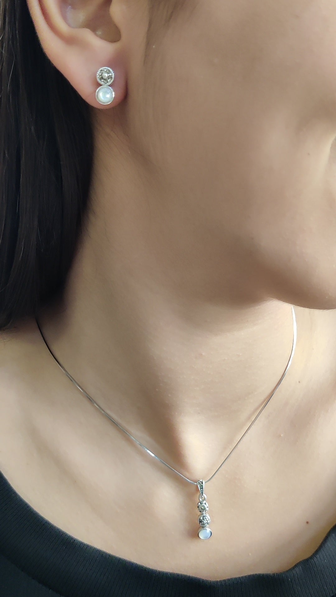 Marcasite and Moonstone Pendant Set