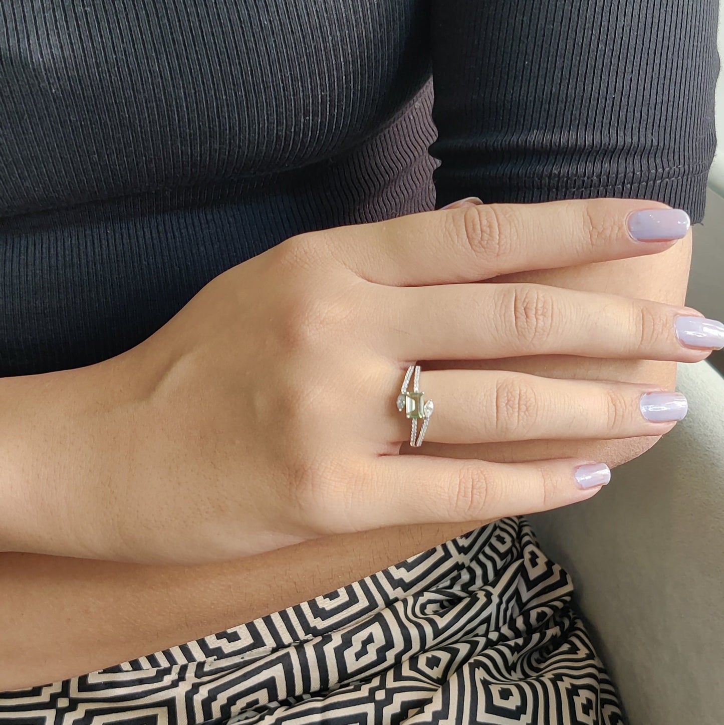 Green baguette Stone Ring