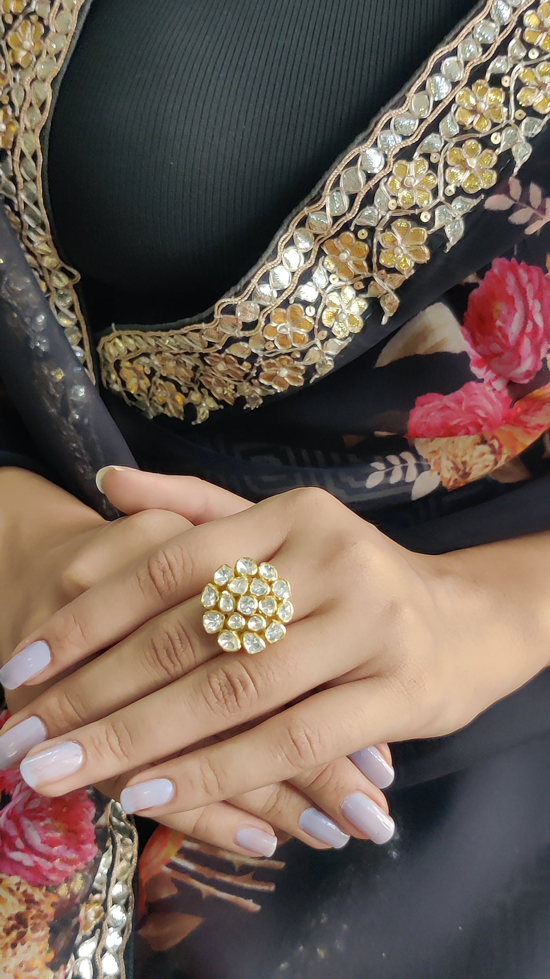Moissanite Polki Big Statement Ring