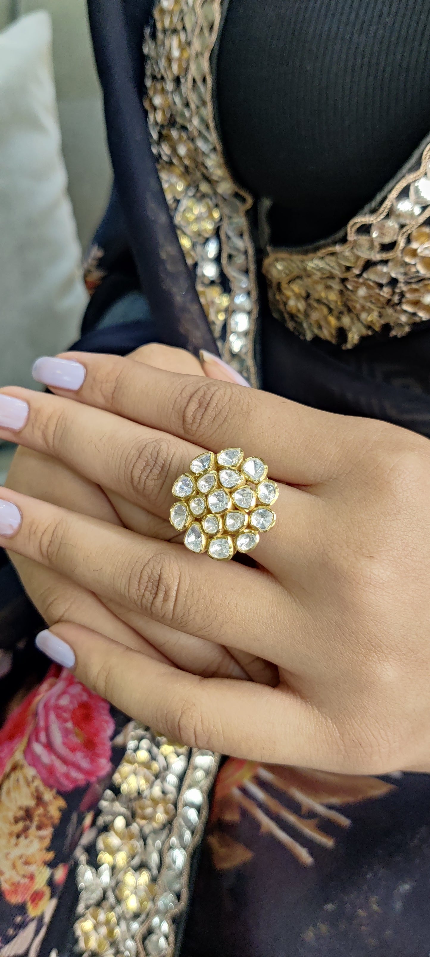 Moissanite Polki Big Statement Ring