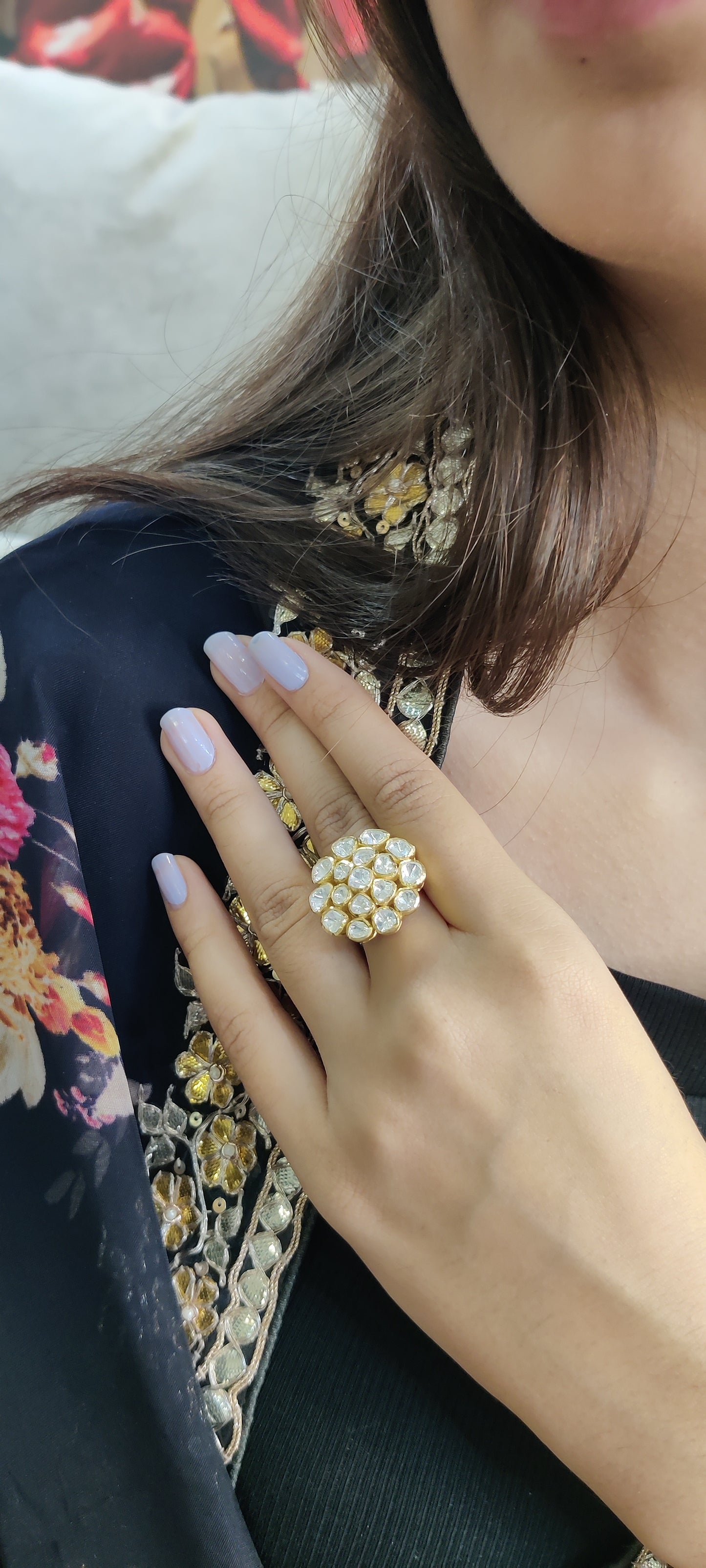 Moissanite Polki Big Statement Ring