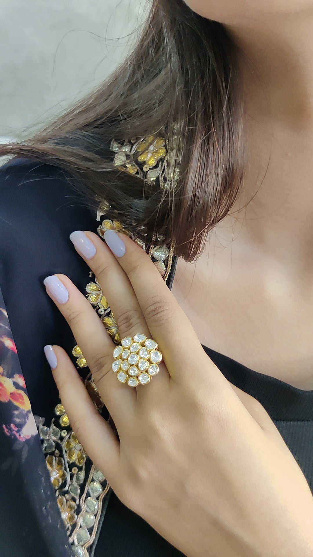 Moissanite Polki Big Statement Ring