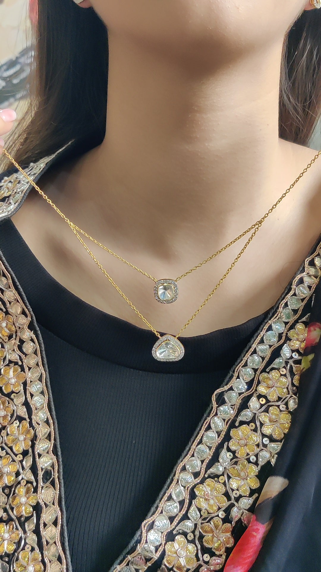 Moissanite Polki Double Layer Necklace