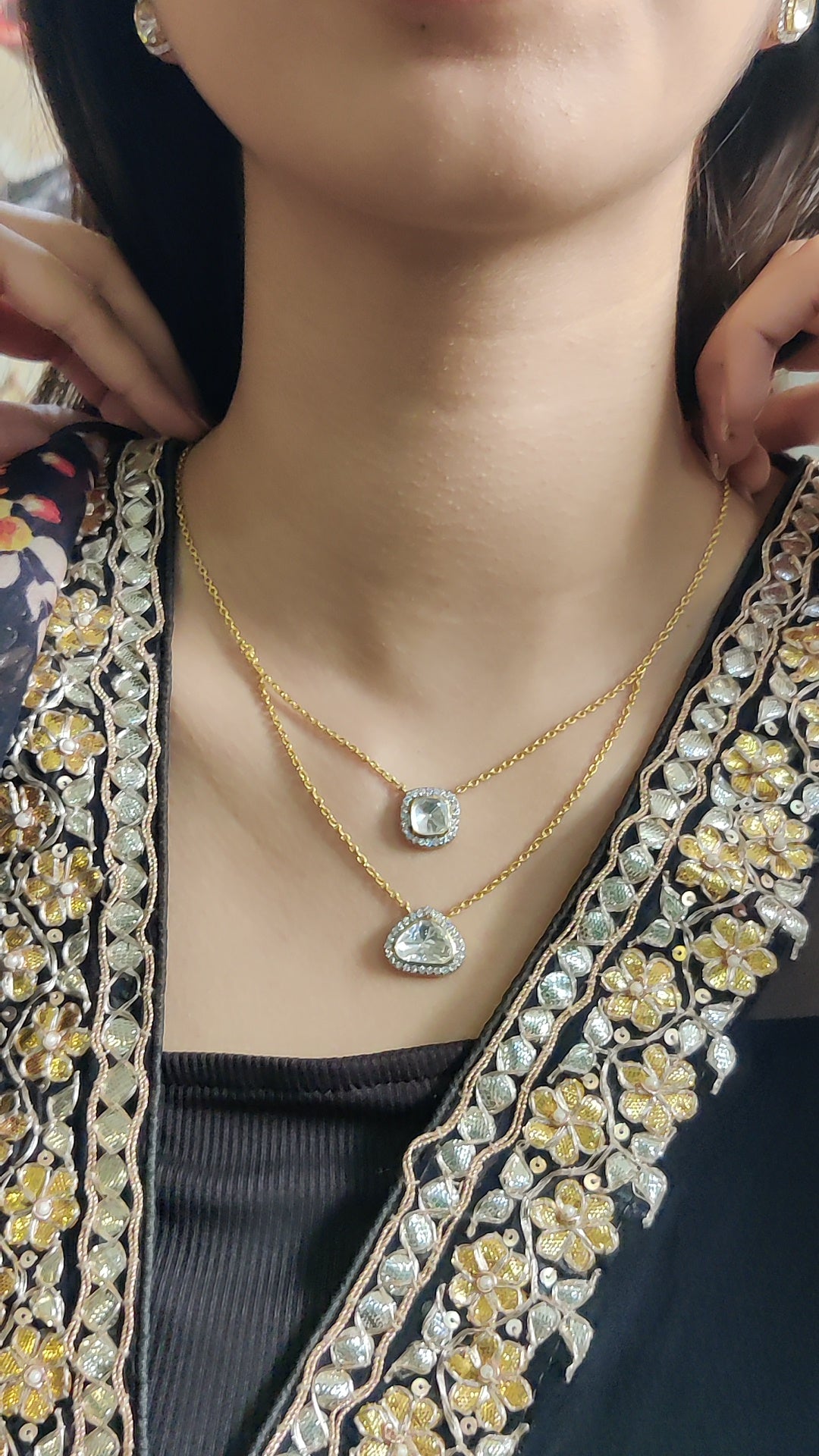 Moissanite Polki Double Layer Necklace