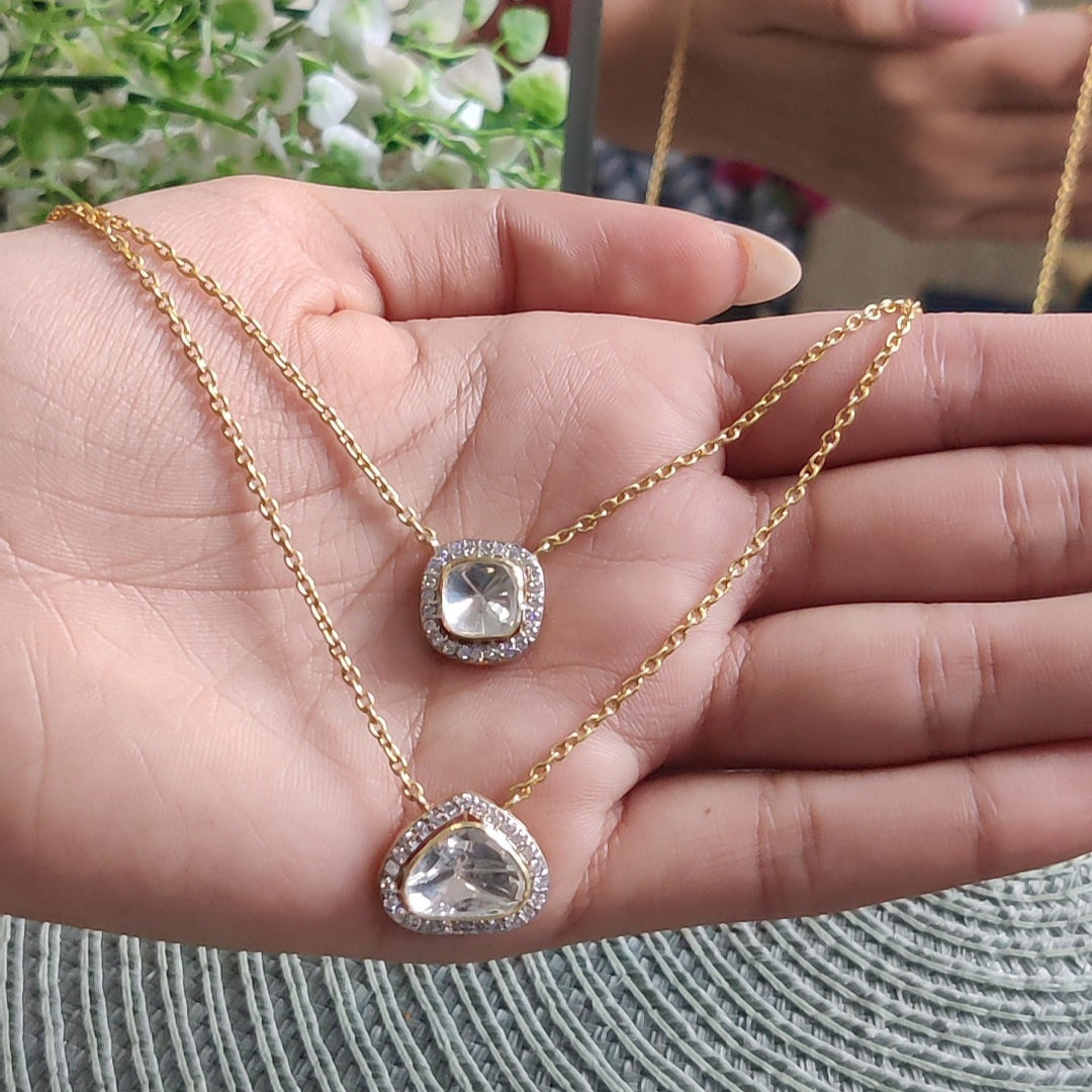 Moissanite Polki Double Layer Necklace