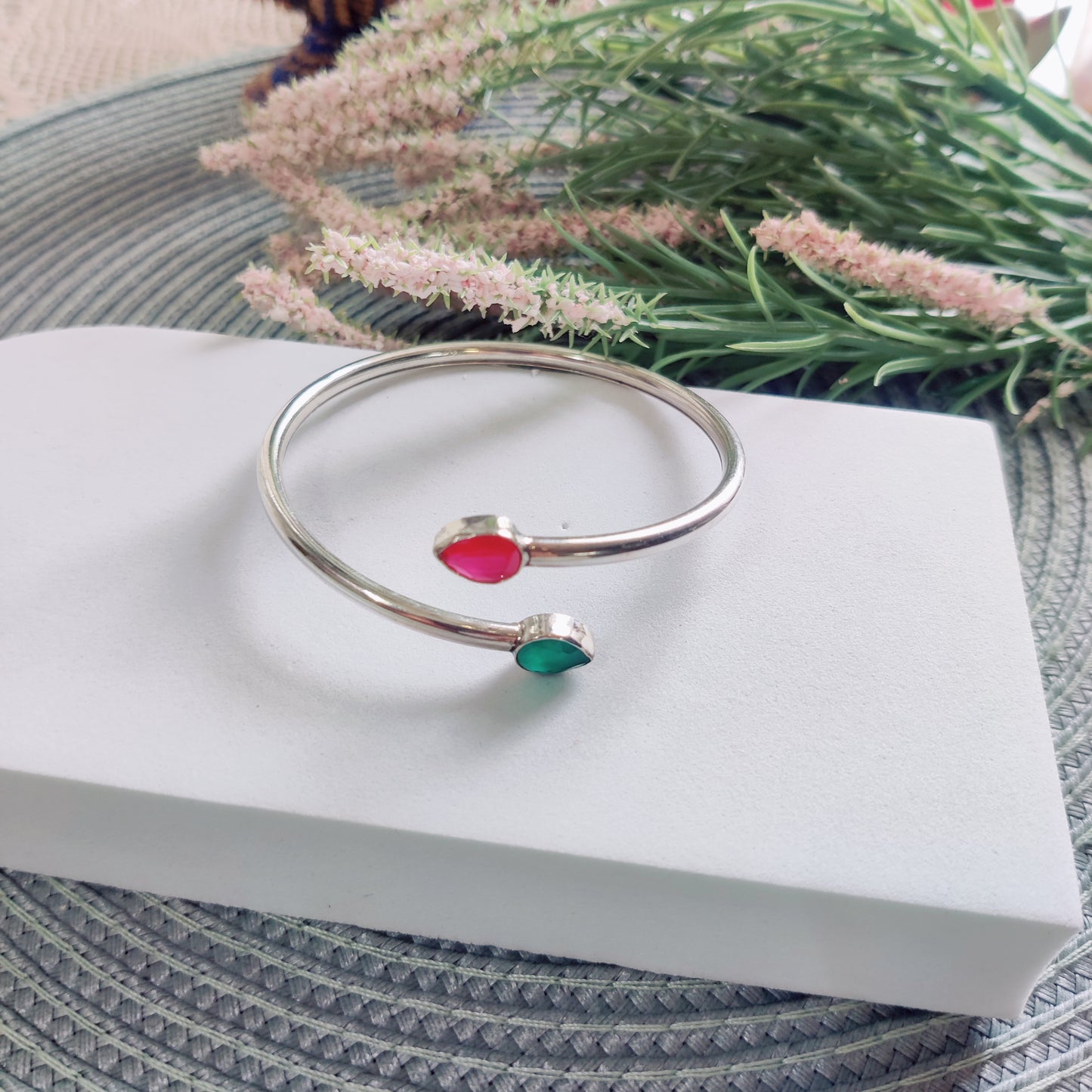 Pear Ruby & Green stone Bracelet