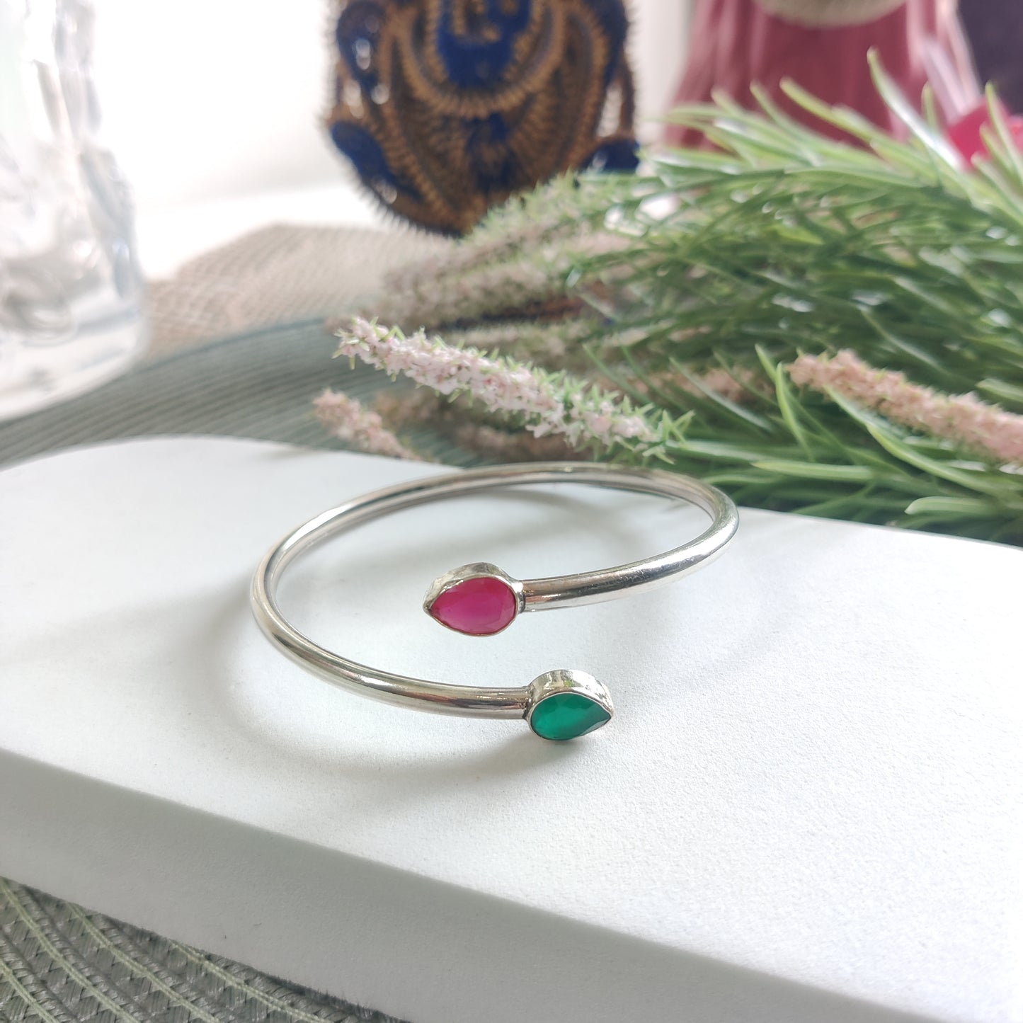 Pear Ruby & Green stone Bracelet