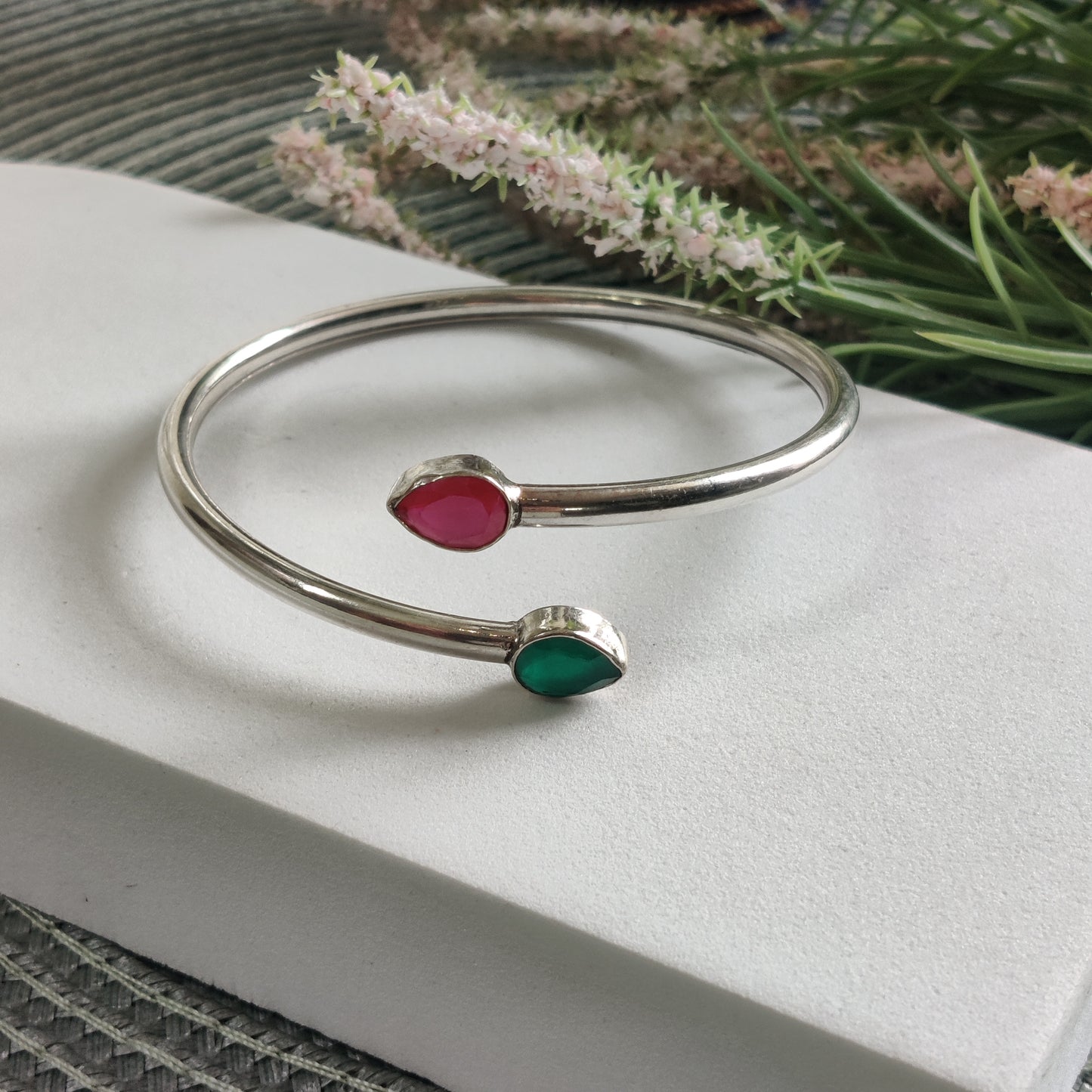 Pear Ruby & Green stone Bracelet