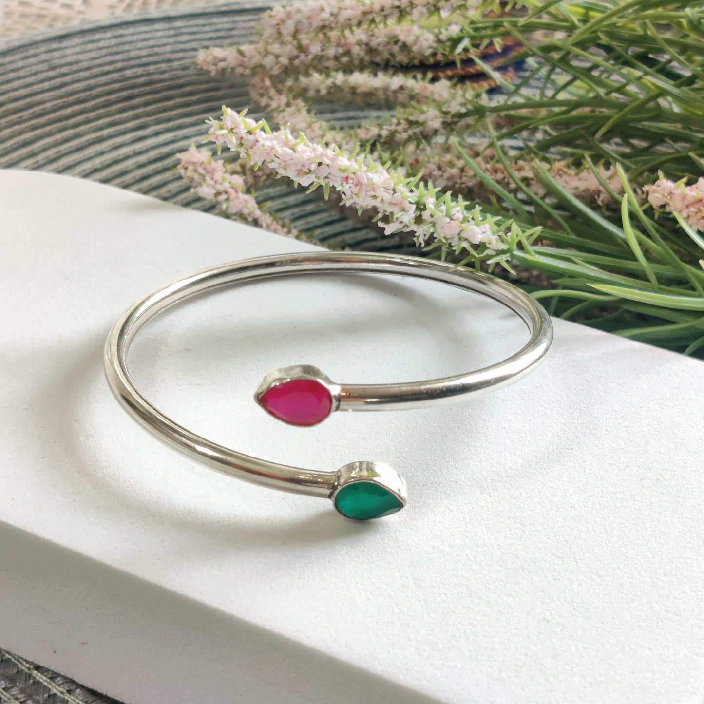 Pear Ruby & Green stone Bracelet