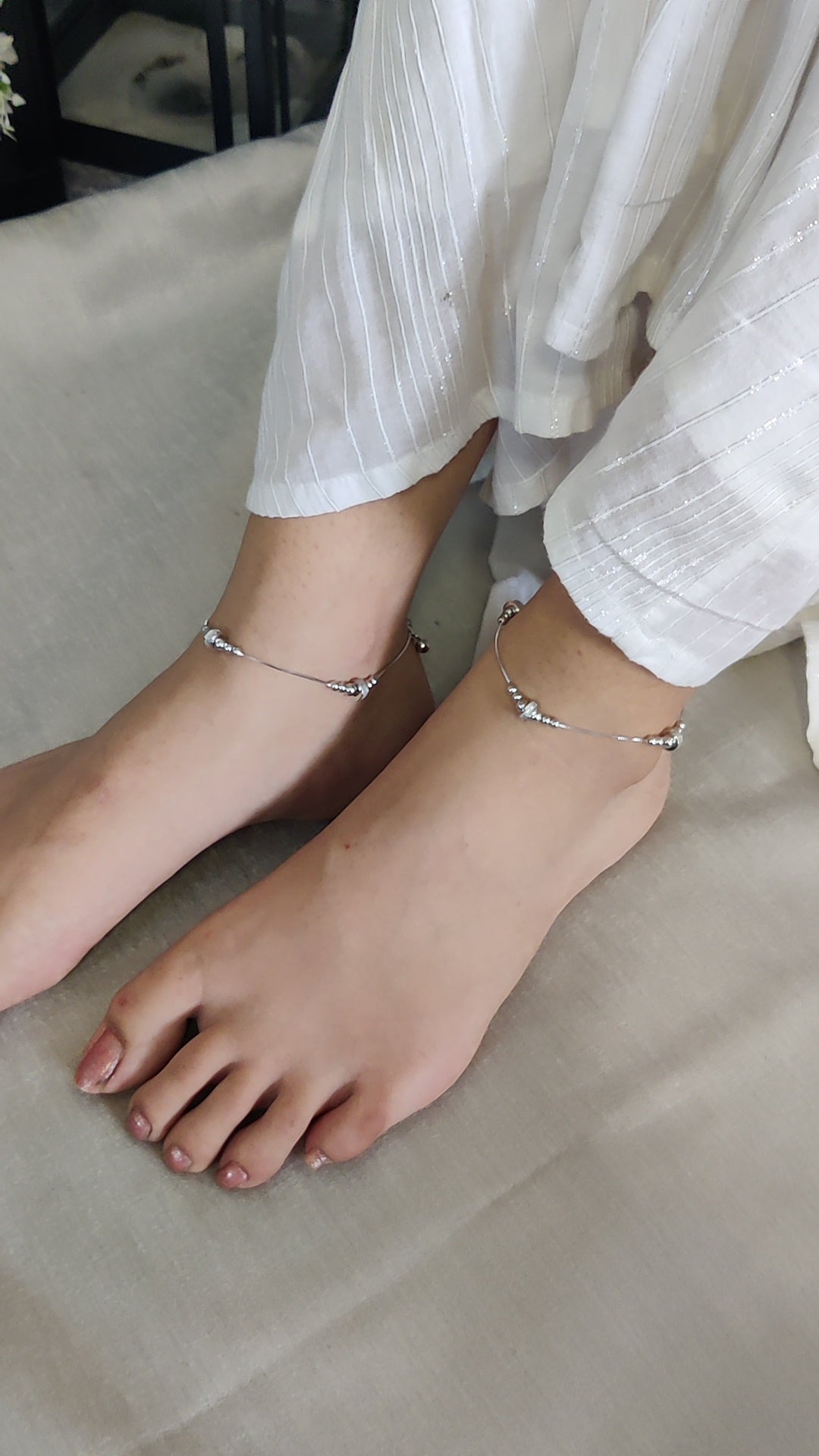 Dazzling CZ Ring & Silver Beads Italian Anklet