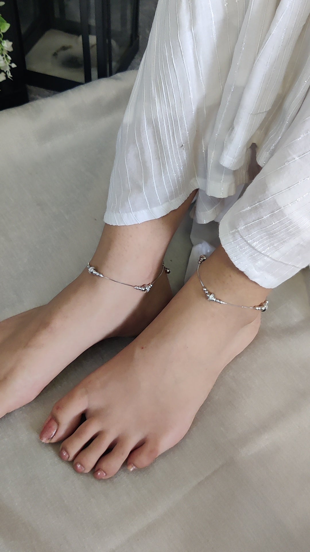Dazzling CZ Ring & Silver Beads Italian Anklet