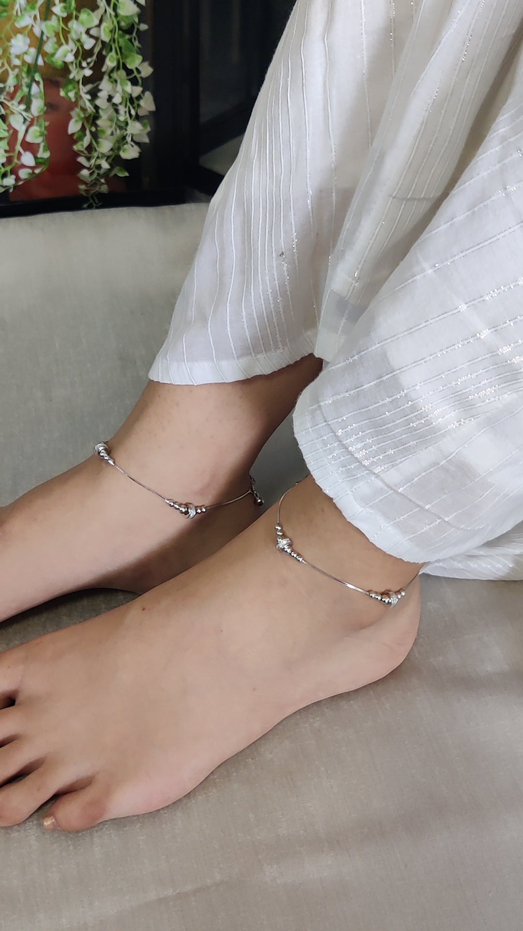 Dazzling CZ Ring & Silver Beads Italian Anklet