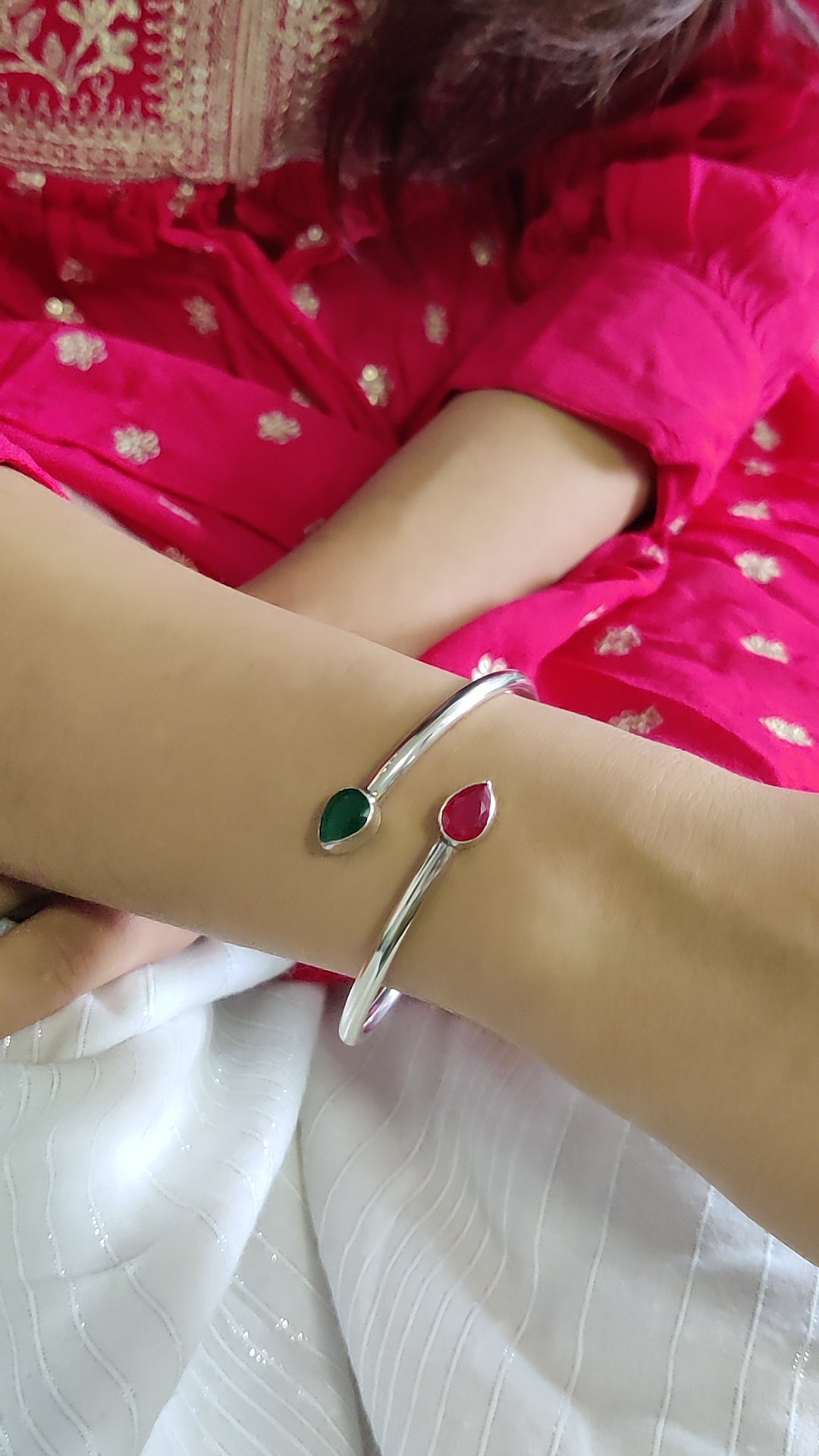 Pear Ruby & Green stone Bracelet