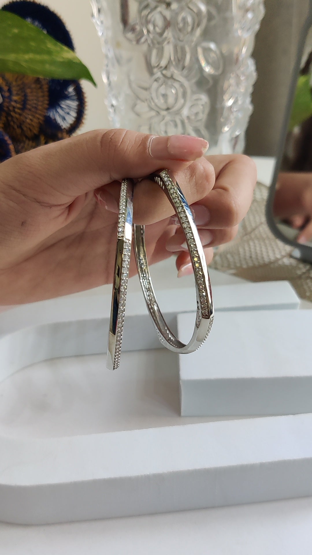 Handcrafted CZ Stone Bangles – Square Shape