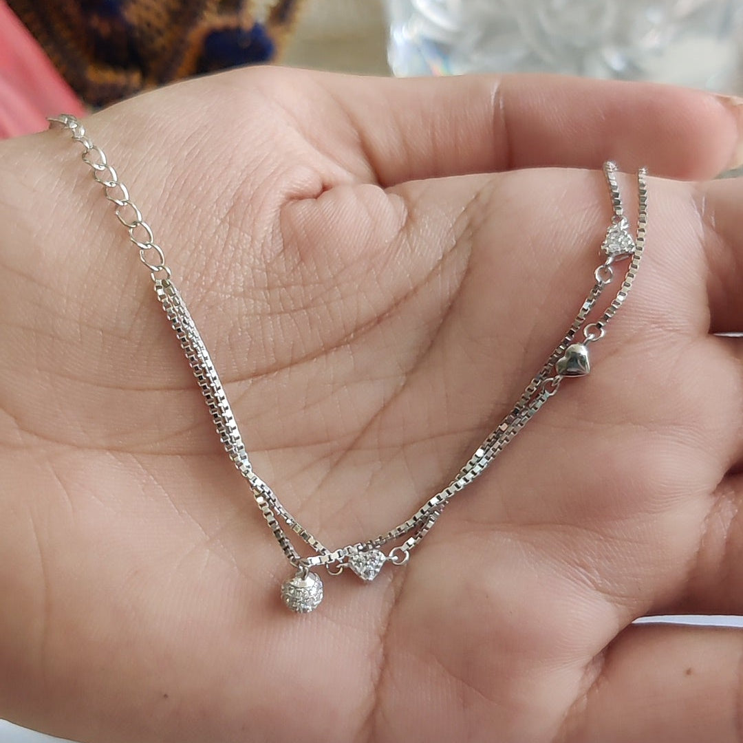 CZ Ball Charm & Heart Chain Bracelet
